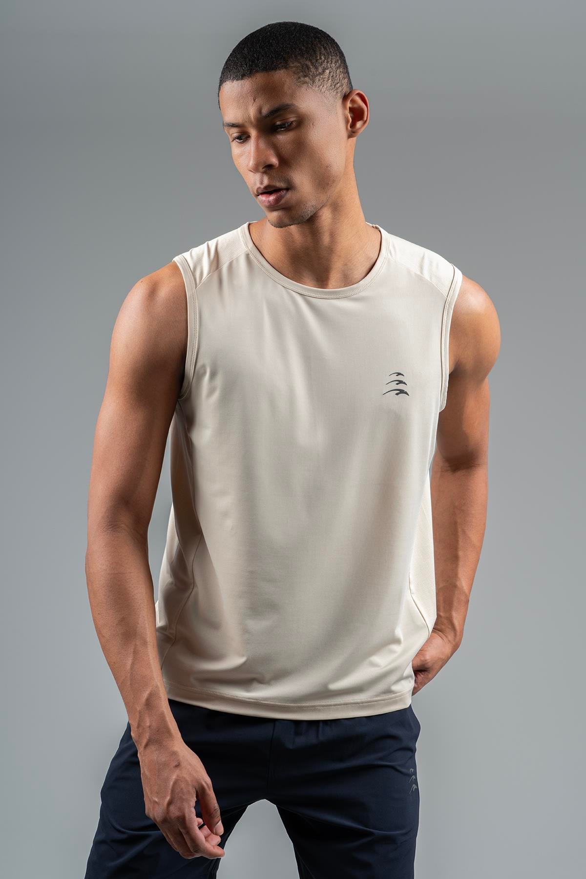 Maraton Active Regular Erkek Bisiklet Yaka  Kolsuz Koşu Kil Rengi Atlet 22562