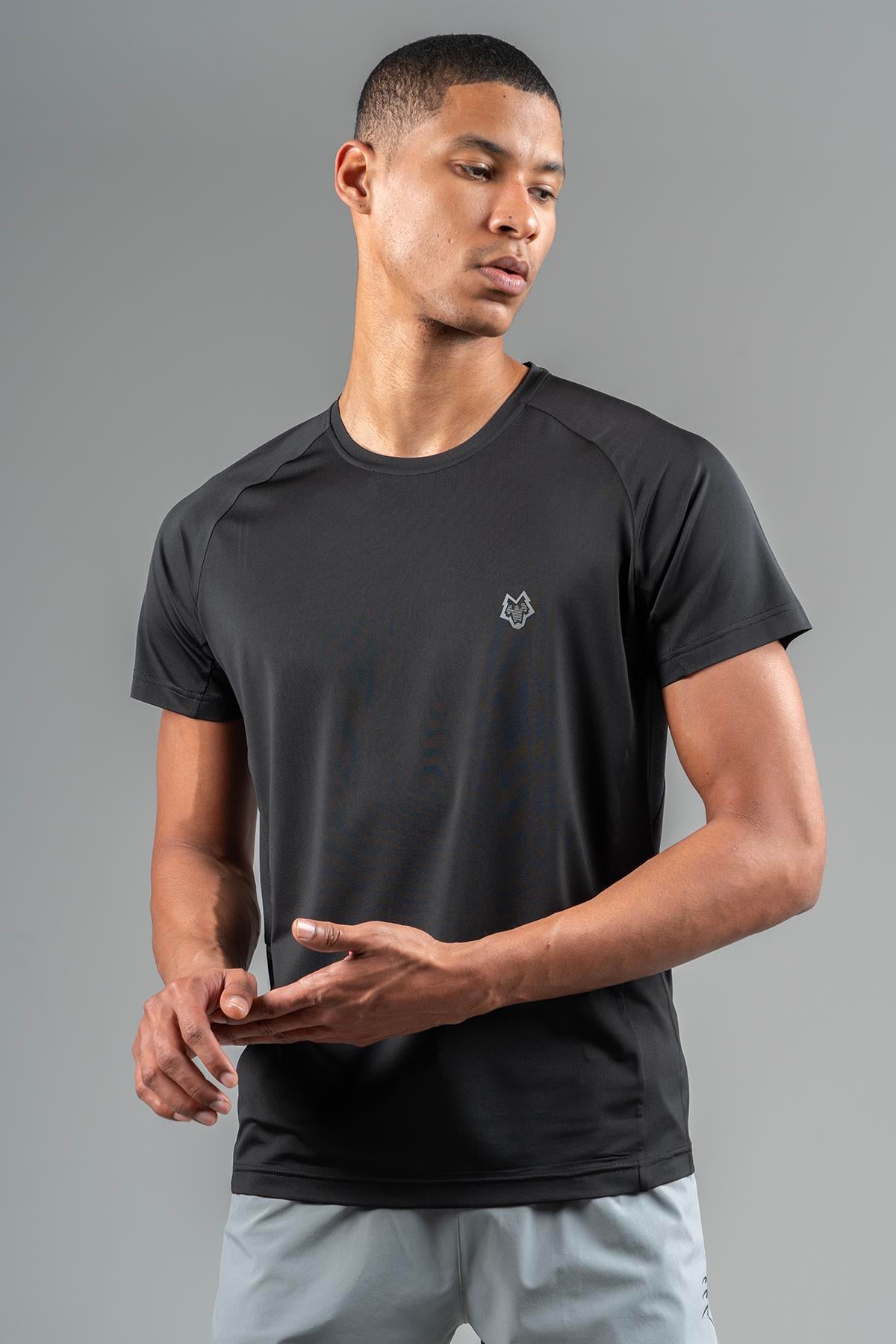Maraton Active Regular Erkek Bisiklet Yaka  Reglan Kol Gym Siyah T-shirt 22747