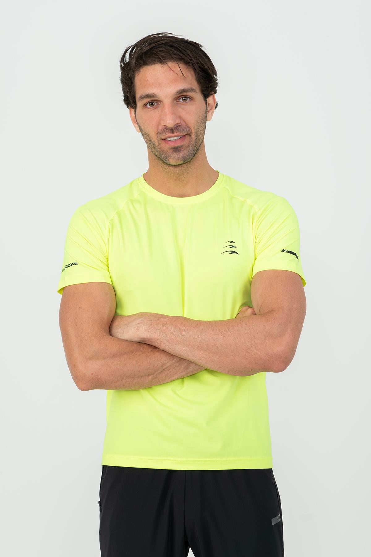 Maraton Active Regular Erkek Bisiklet Yaka  Reglan Kol Koşu Neon Sarı T-shirt 21851