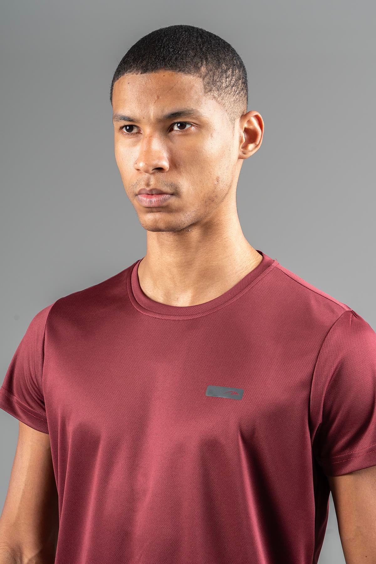 Maraton Active Regular Erkek Bisiklet Yaka  Kısa Kol Koşu Bordo T-shirt 22748