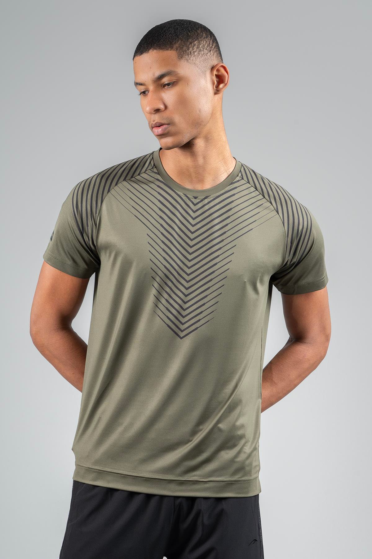 Maraton Active Regular Erkek Bisiklet Yaka  Reglan Kol Koşu Açık Haki T-shirt 23219