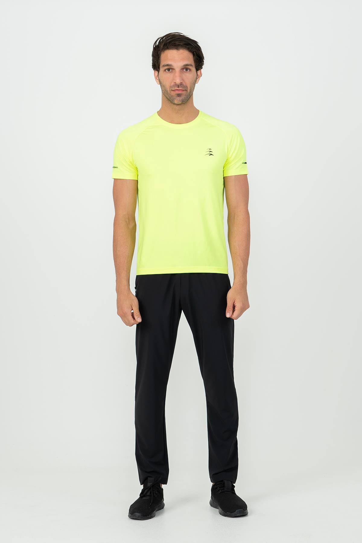Maraton Active Regular Erkek Bisiklet Yaka  Reglan Kol Koşu Neon Sarı T-shirt 21851