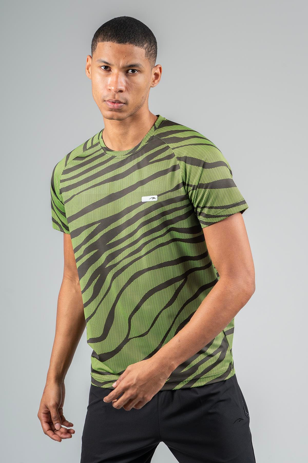 Maraton Active Regular Erkek Bisiklet Yaka  Reglan Kol Koşu Neon Yeşil T-shirt 22734