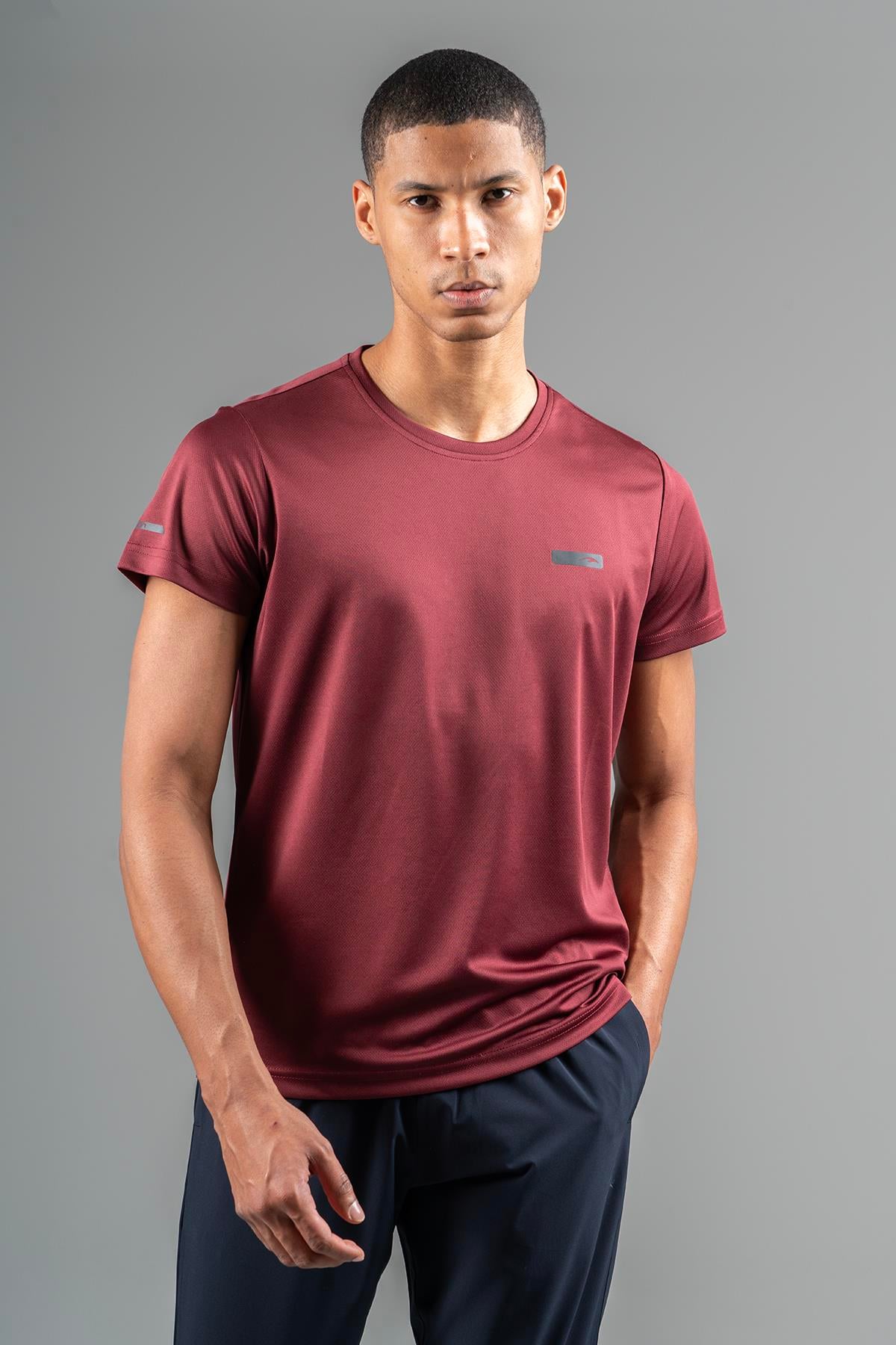 Maraton Active Regular Erkek Bisiklet Yaka  Kısa Kol Koşu Bordo T-shirt 22748