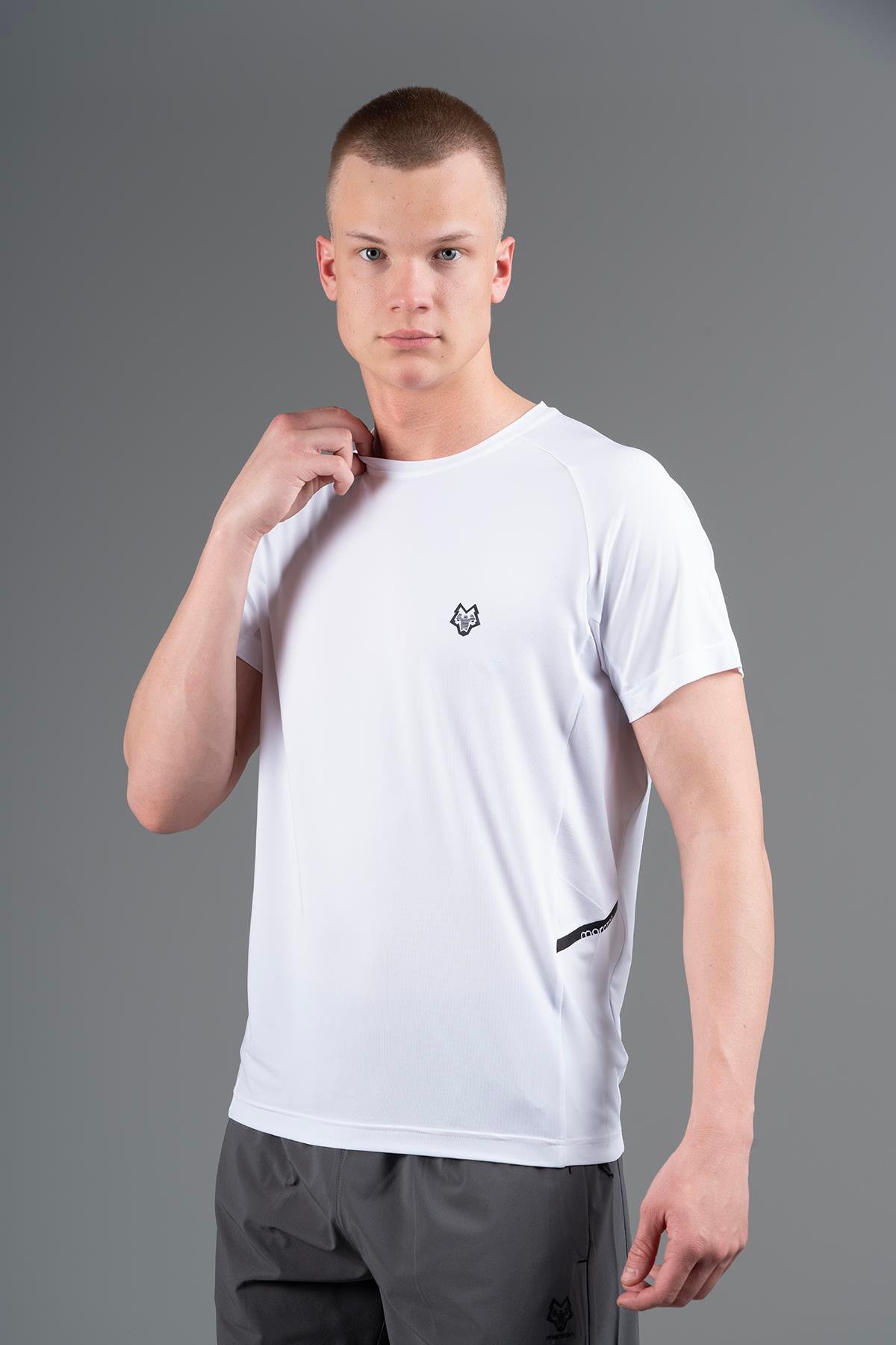 Maraton Active Regular Erkek Bisiklet Yaka  Reglan Kol Gym Beyaz T-shirt 22747