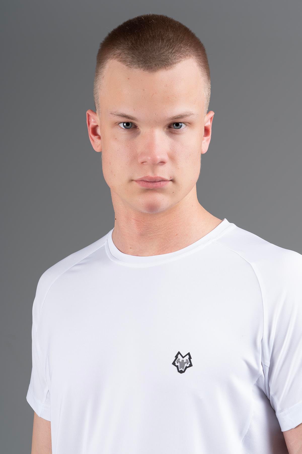 Maraton Active Regular Erkek Bisiklet Yaka  Reglan Kol Gym Beyaz T-shirt 22747