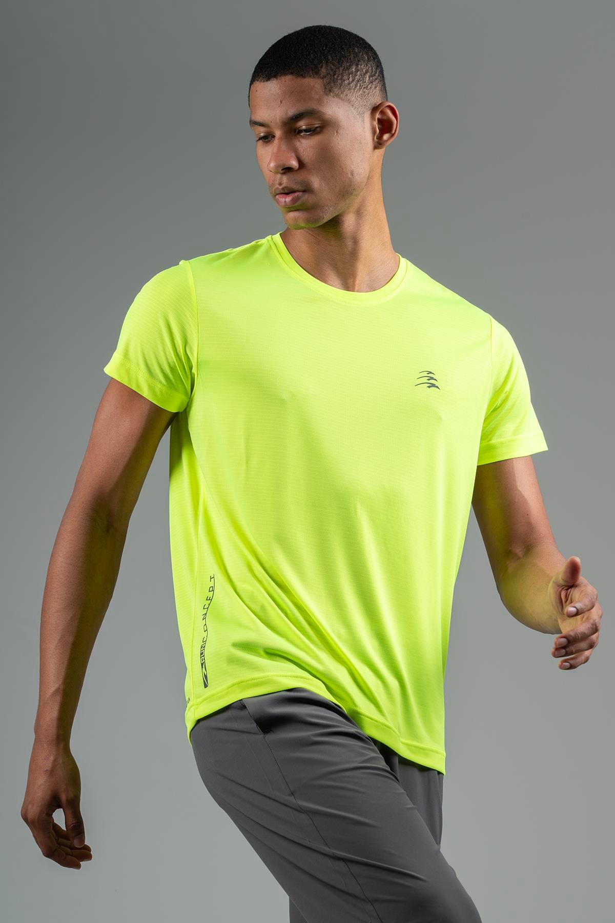 Maraton Active Regular Erkek Bisiklet Yaka  Kısa Kol Koşu Neon Sarı T-shirt 22751
