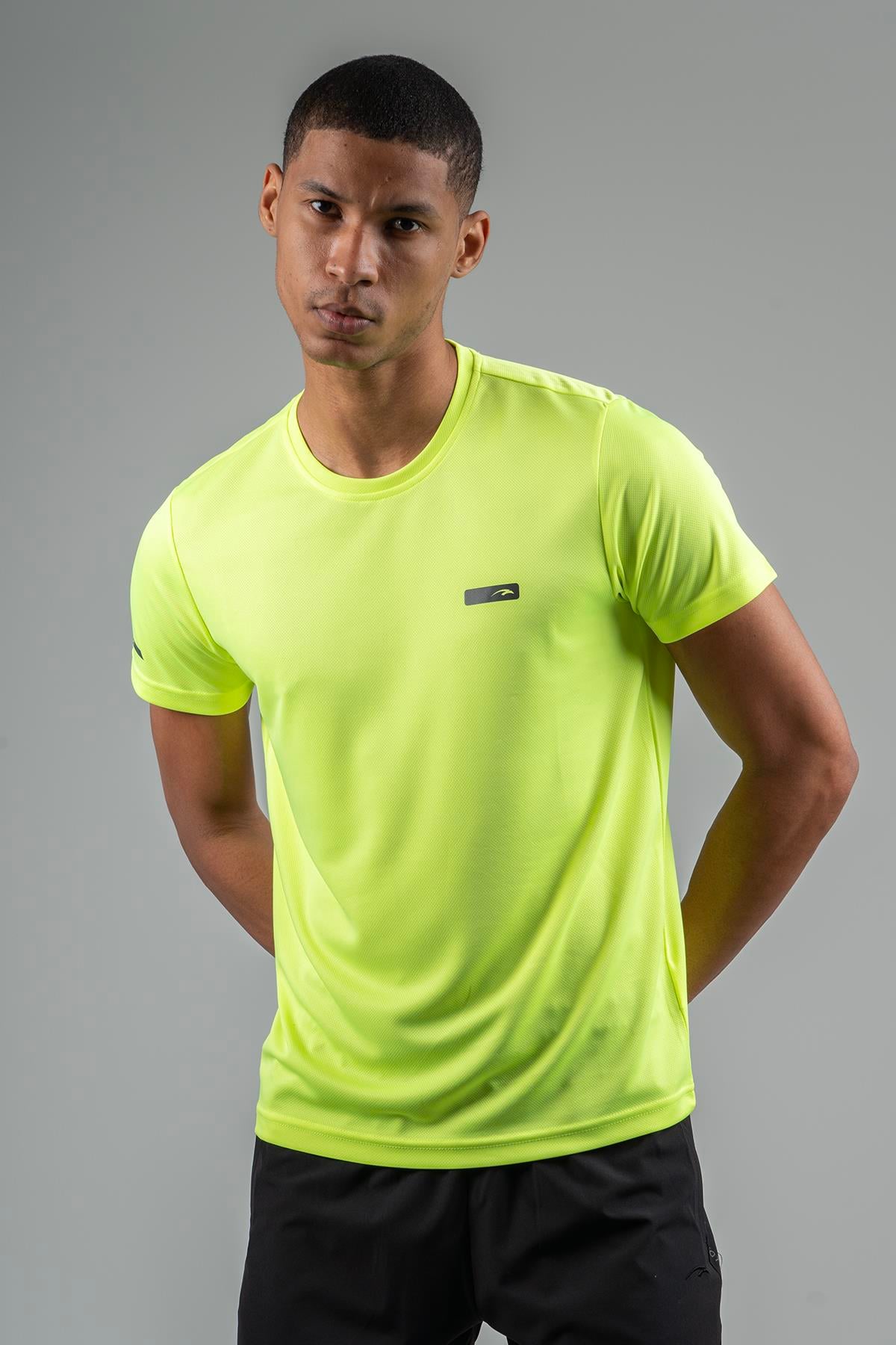 Maraton Active Regular Erkek Bisiklet Yaka  Kısa Kol Koşu Neon Sarı T-shirt 22748