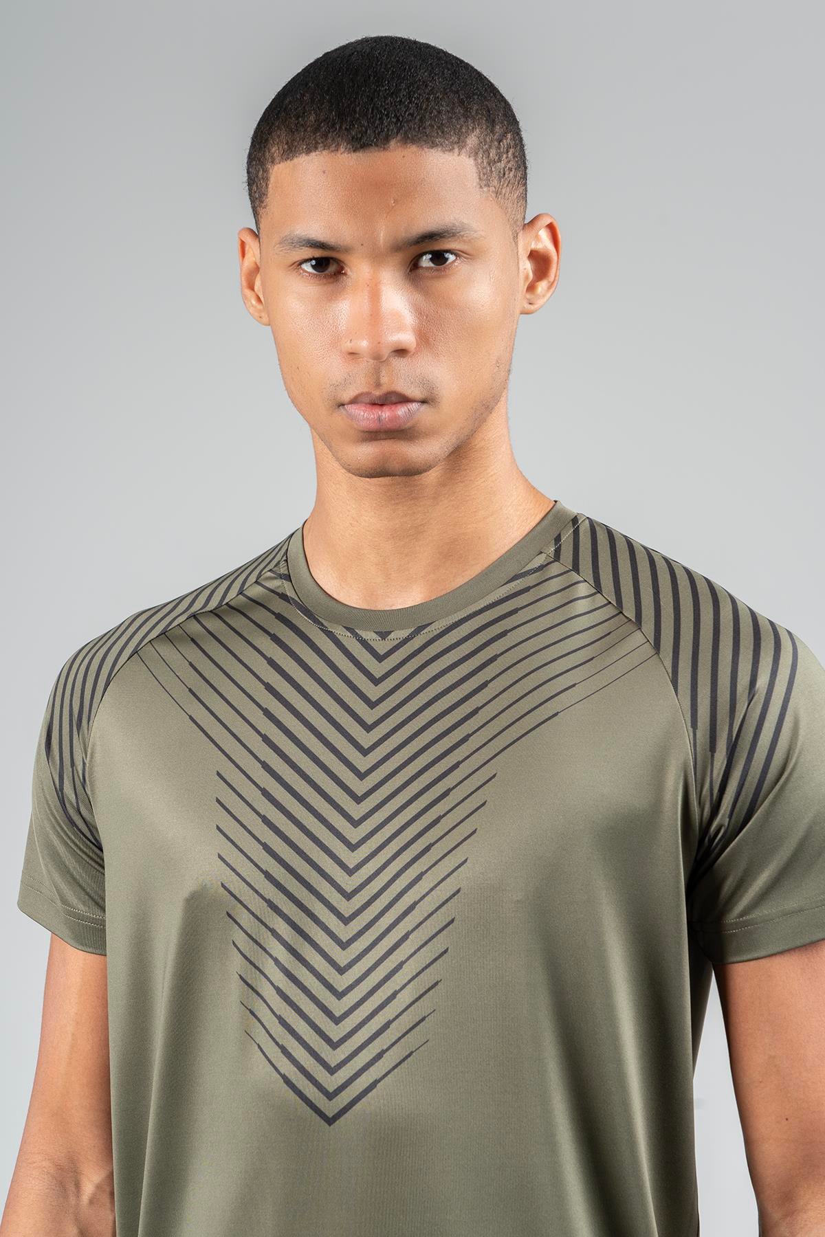 Maraton Active Regular Erkek Bisiklet Yaka  Reglan Kol Koşu Açık Haki T-shirt 23219