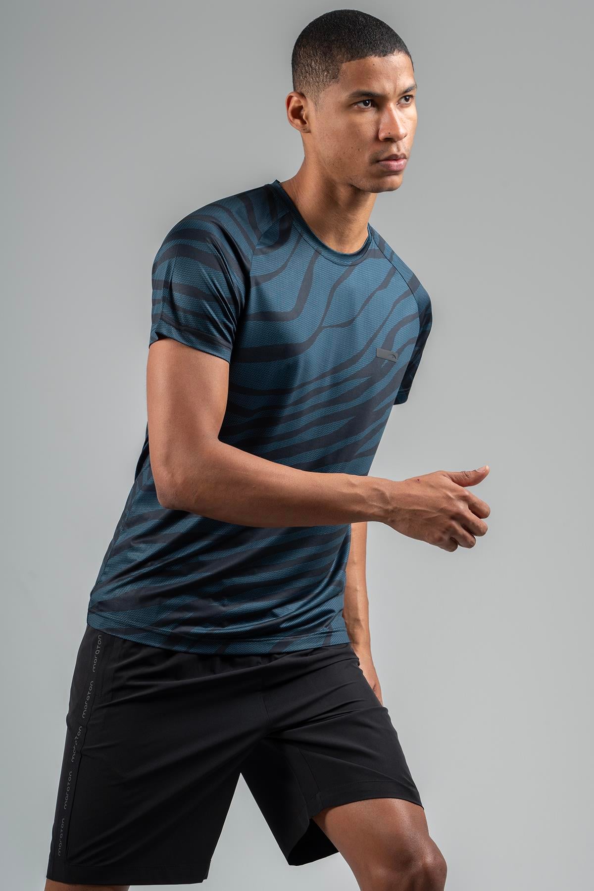 Maraton Active Regular Erkek Bisiklet Yaka  Reglan Kol Koşu Petrol T-shirt 22734