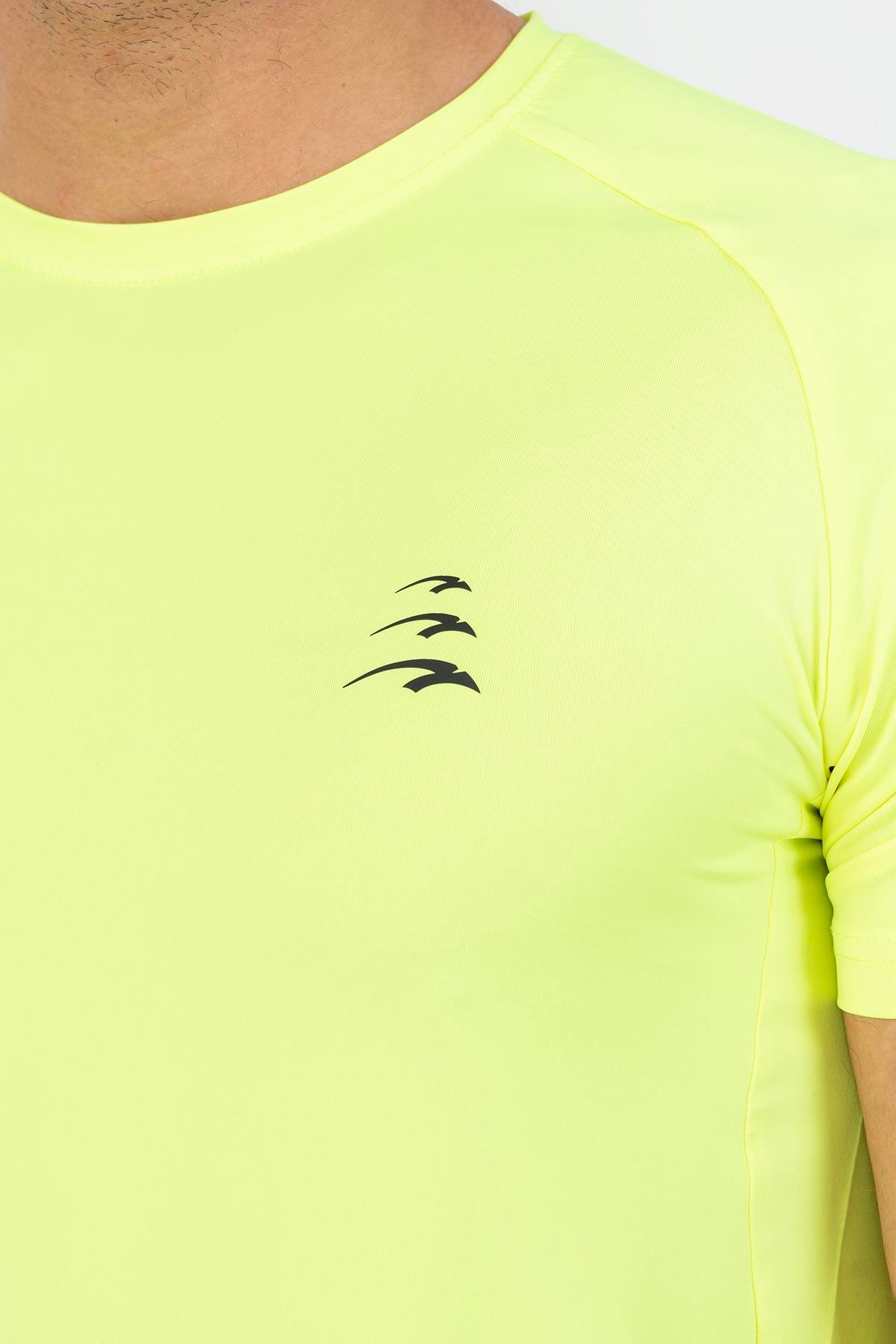 Maraton Active Regular Erkek Bisiklet Yaka  Reglan Kol Koşu Neon Sarı T-shirt 21851