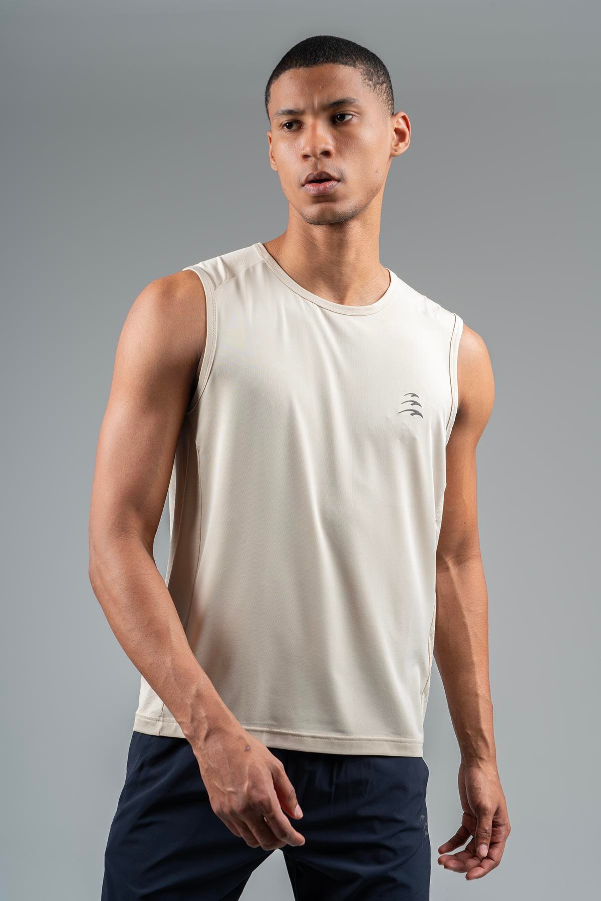 Maraton Active Regular Erkek Bisiklet Yaka  Kolsuz Koşu Kil Rengi Atlet 22562