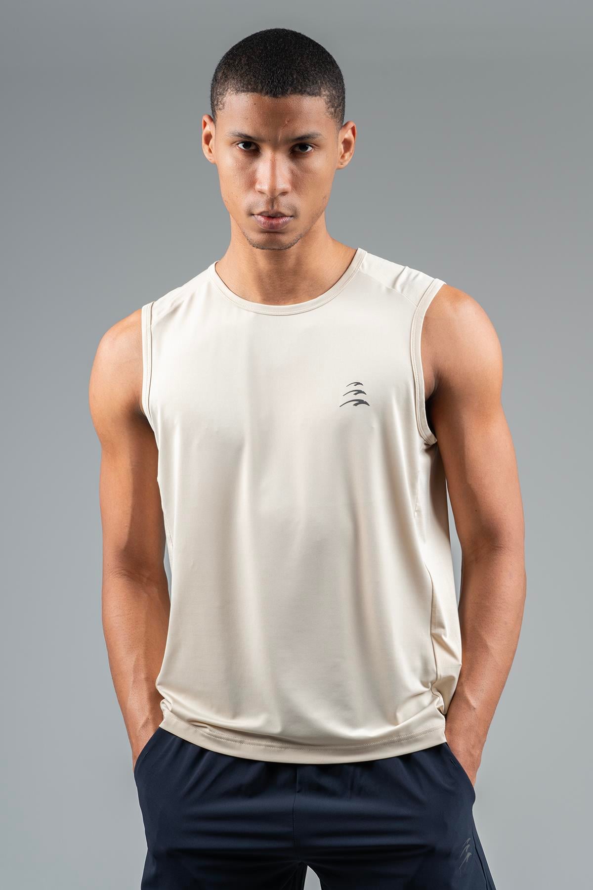 Maraton Active Regular Erkek Bisiklet Yaka  Kolsuz Koşu Kil Rengi Atlet 22562