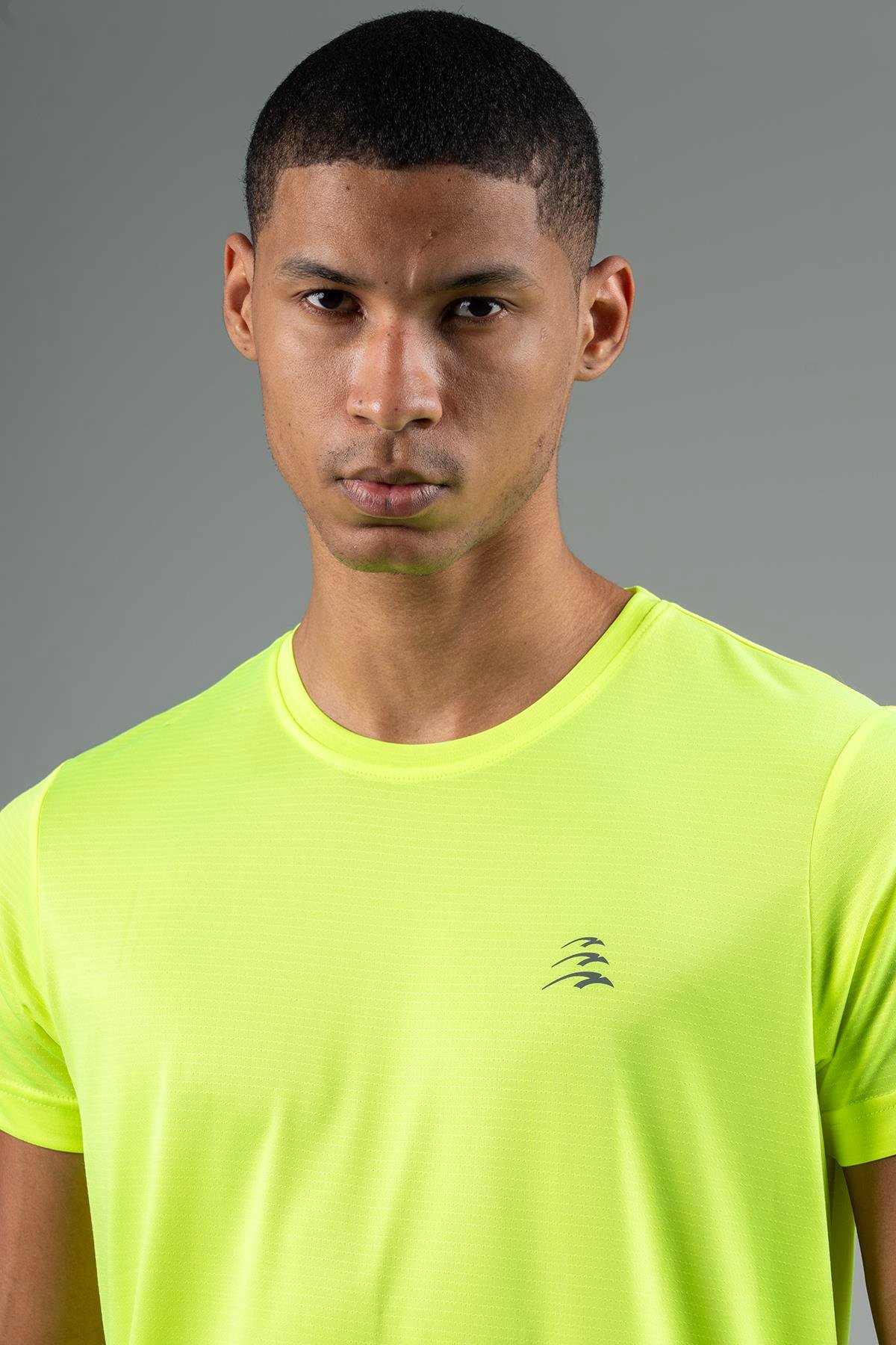 Maraton Active Regular Erkek Bisiklet Yaka  Kısa Kol Koşu Neon Sarı T-shirt 22751