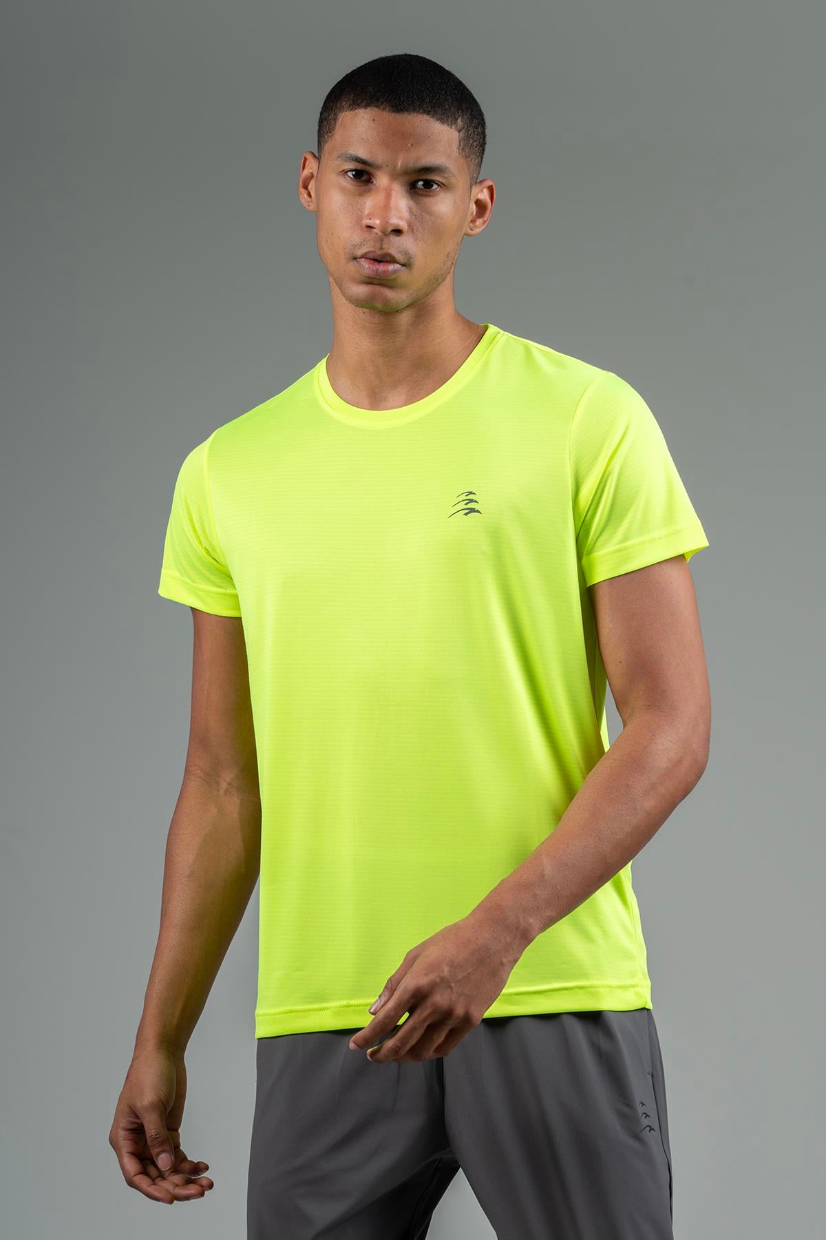 Maraton Active Regular Erkek Bisiklet Yaka  Kısa Kol Koşu Neon Sarı T-shirt 22751