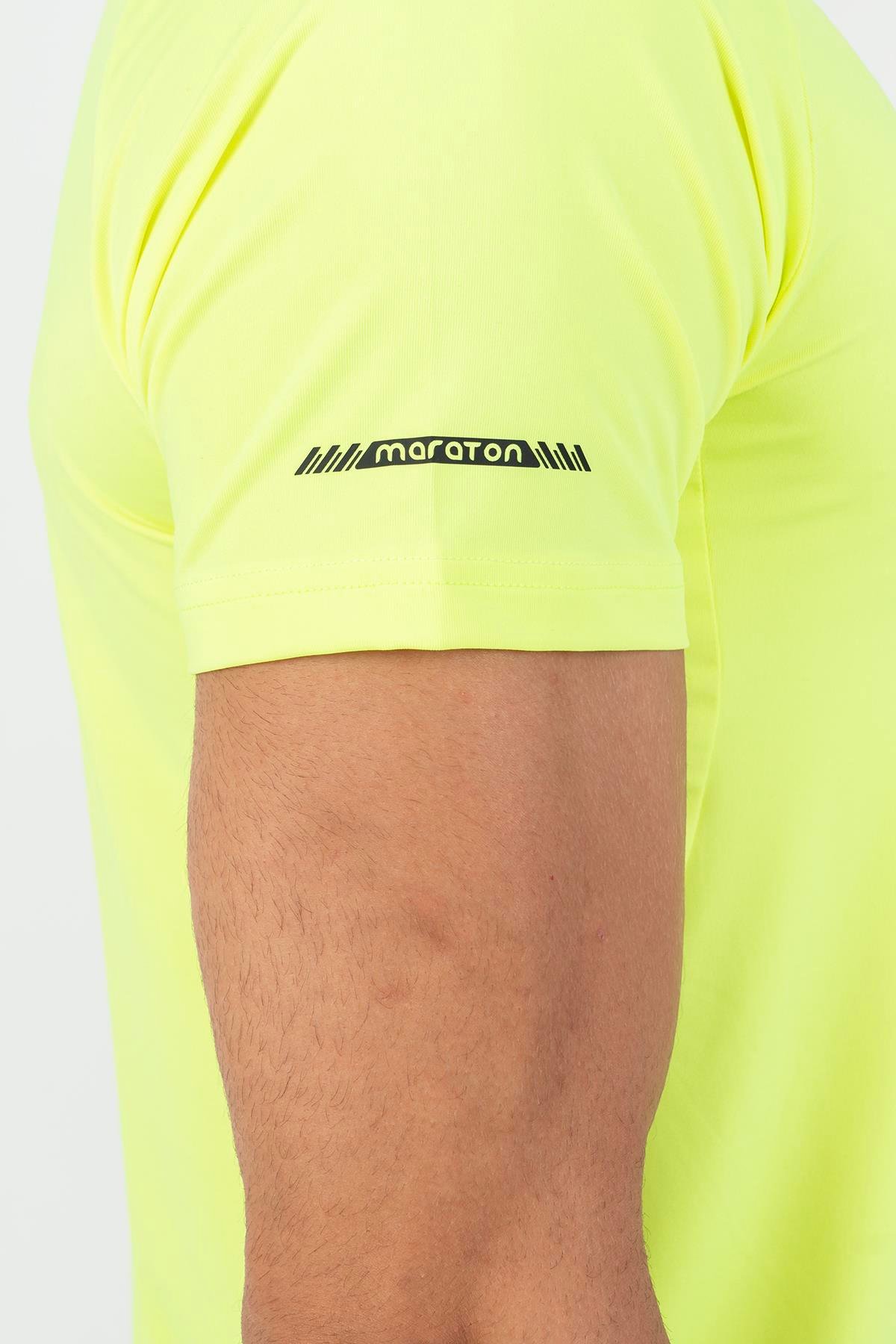 Maraton Active Regular Erkek Bisiklet Yaka  Reglan Kol Koşu Neon Sarı T-shirt 21851