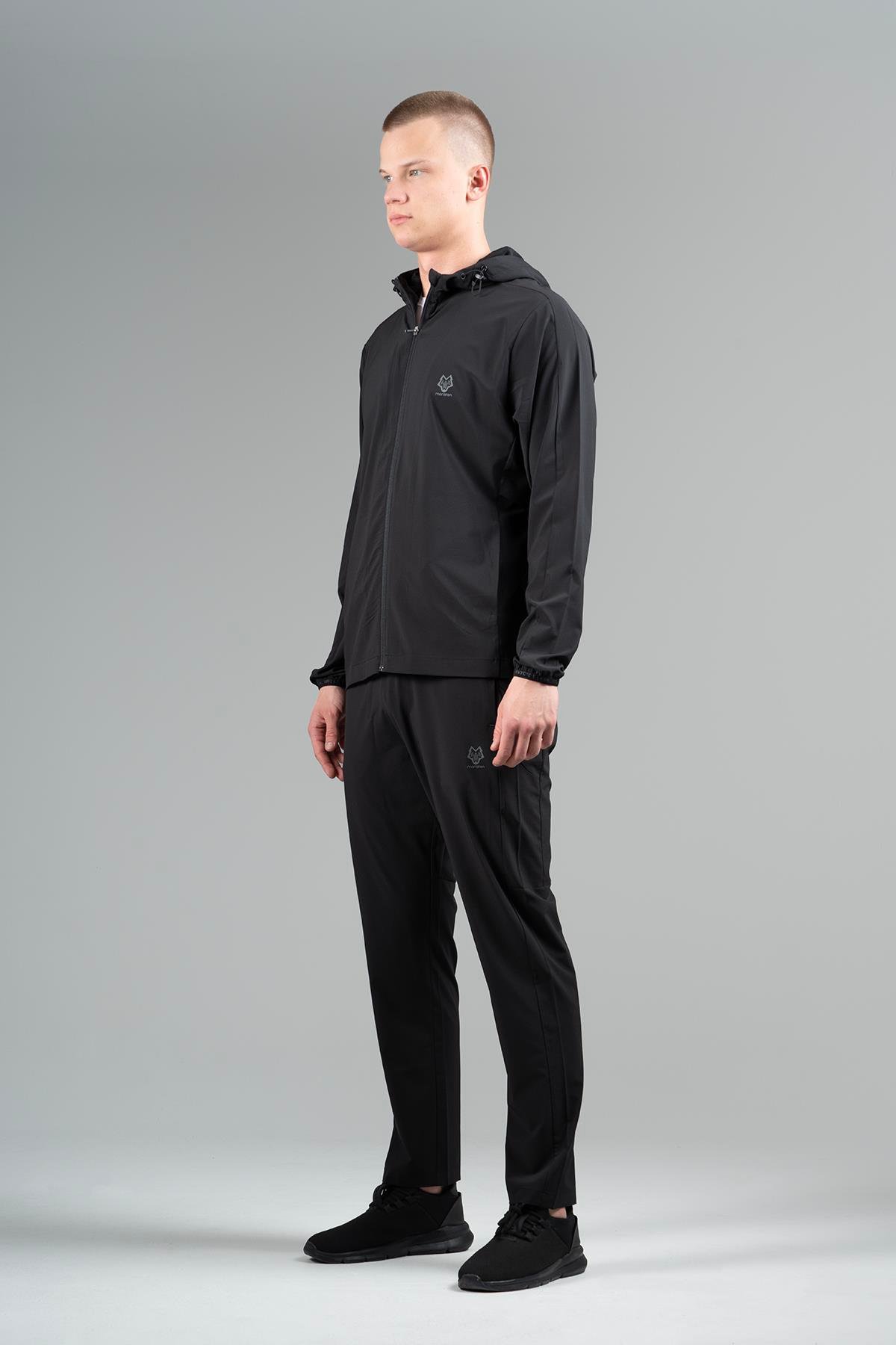 Maraton Active Regular Erkek Kapşonlu  Reglan Kol Basic Siyah Eşofman Üstü 22668
