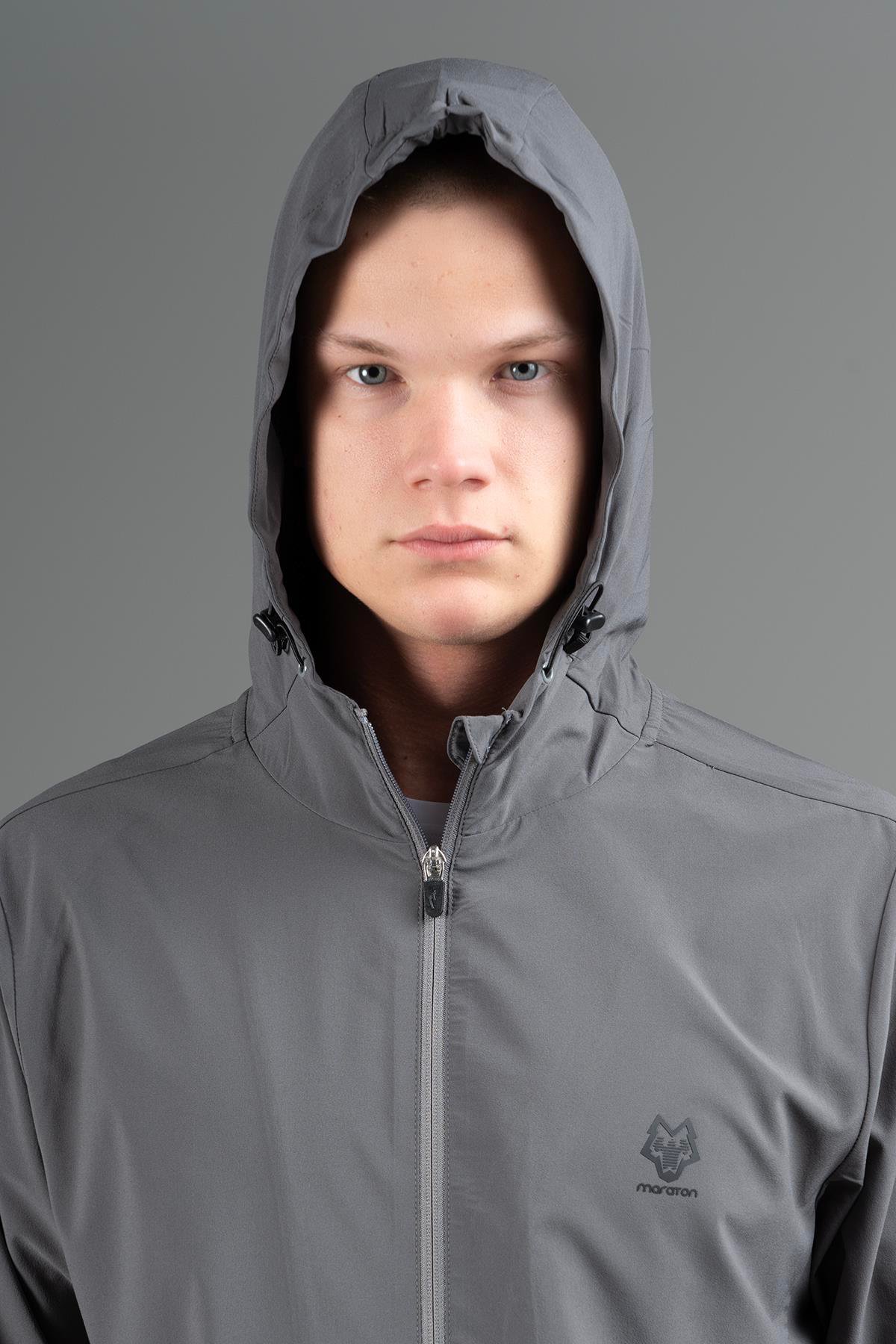 Maraton Active Regular Erkek Kapşonlu  Reglan Kol Basic Antrasit Melanj Eşofman Üstü 22668