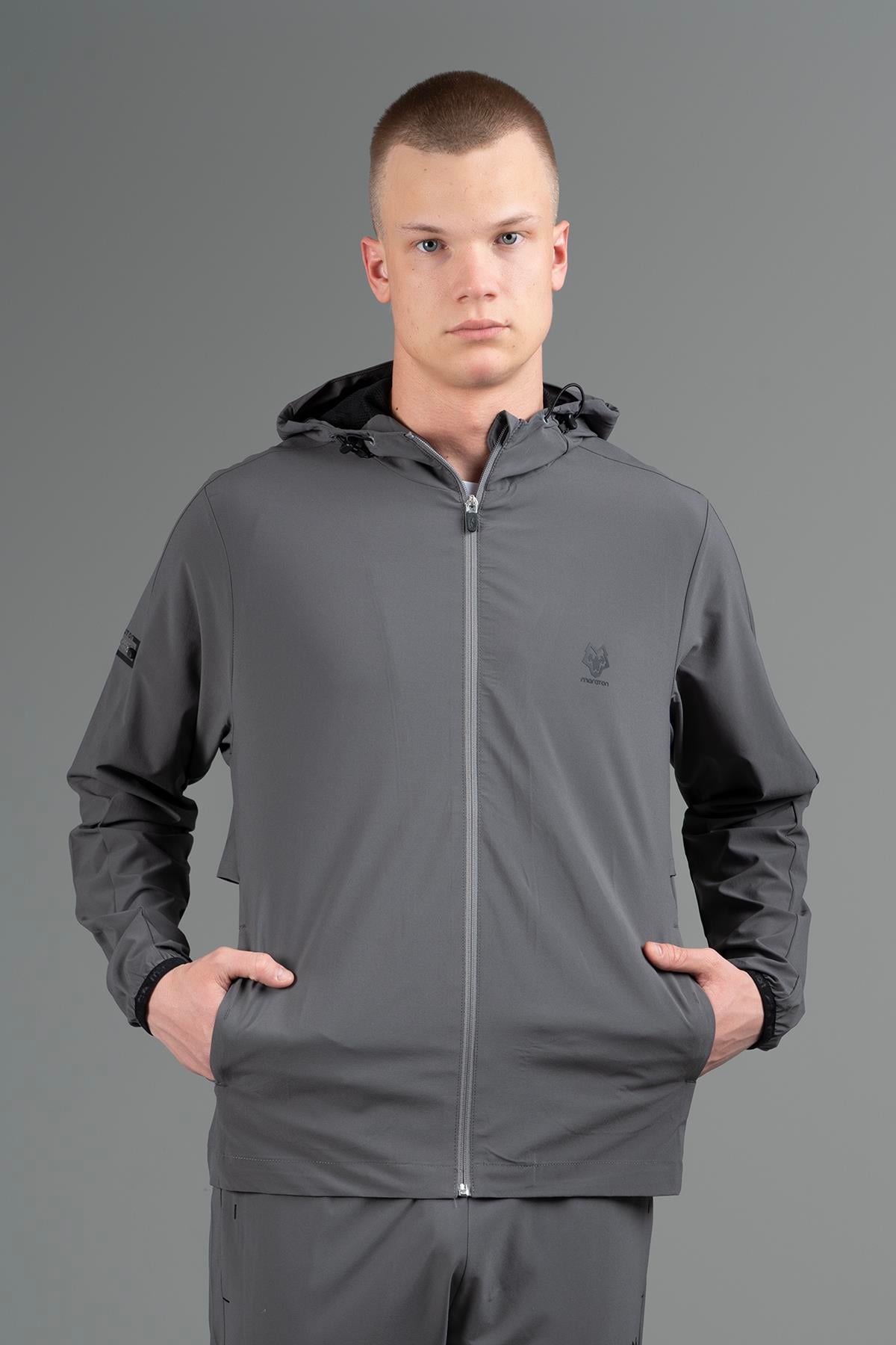 Maraton Active Regular Erkek Kapşonlu  Reglan Kol Basic Antrasit Melanj Eşofman Üstü 22668