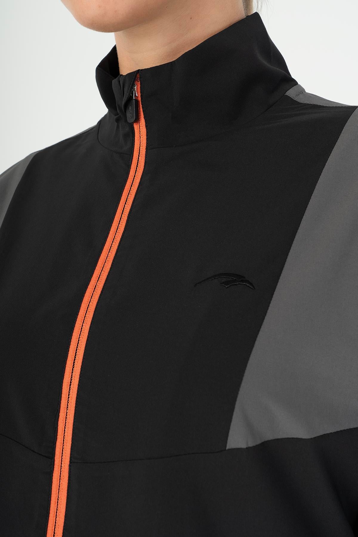 Maraton Active Regular Kadın Dik Yaka  Takma Kol Fitness Açık Antrasit Tracktop 22192