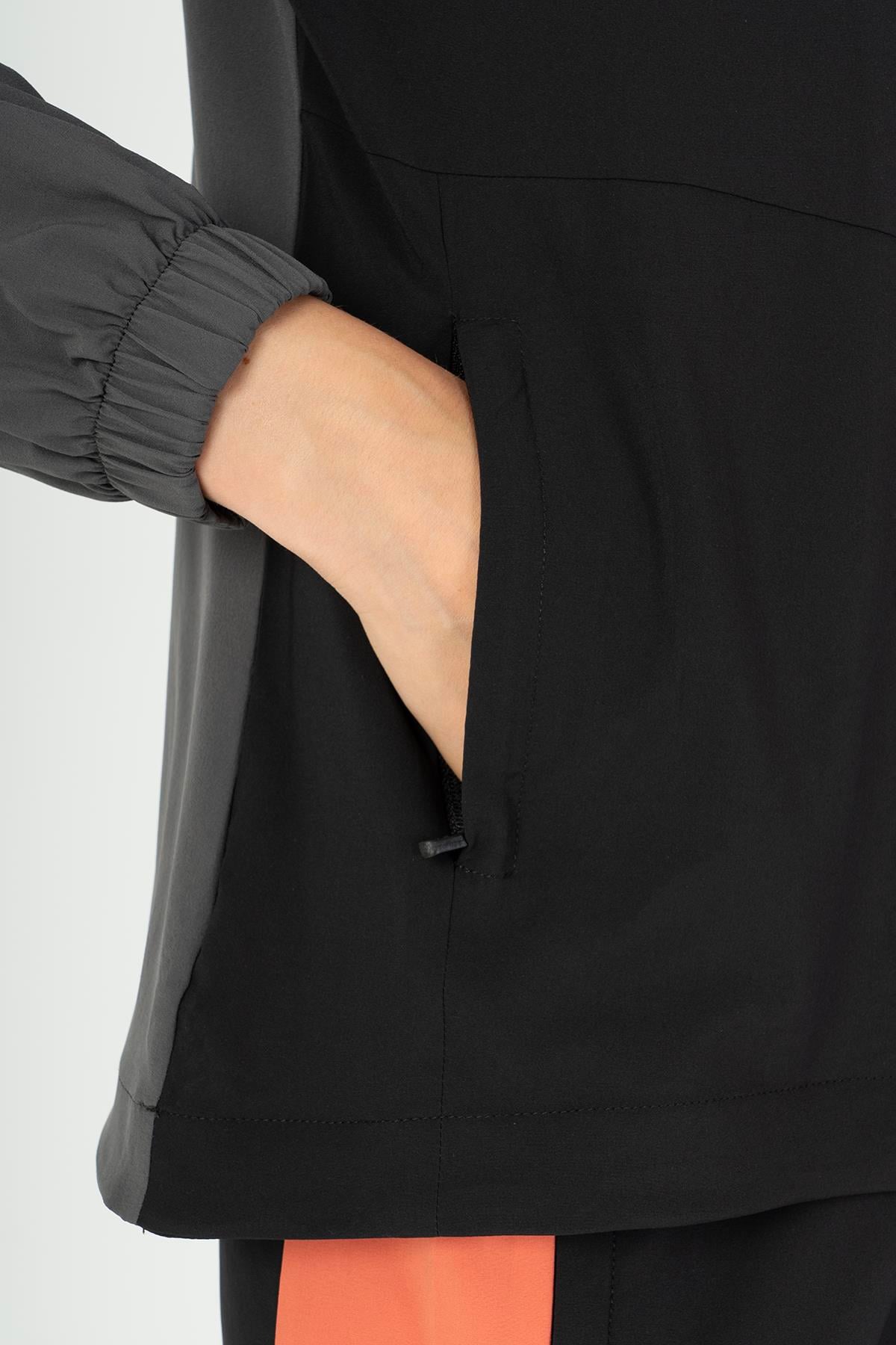 Maraton Active Regular Kadın Dik Yaka  Takma Kol Fitness Açık Antrasit Tracktop 22192