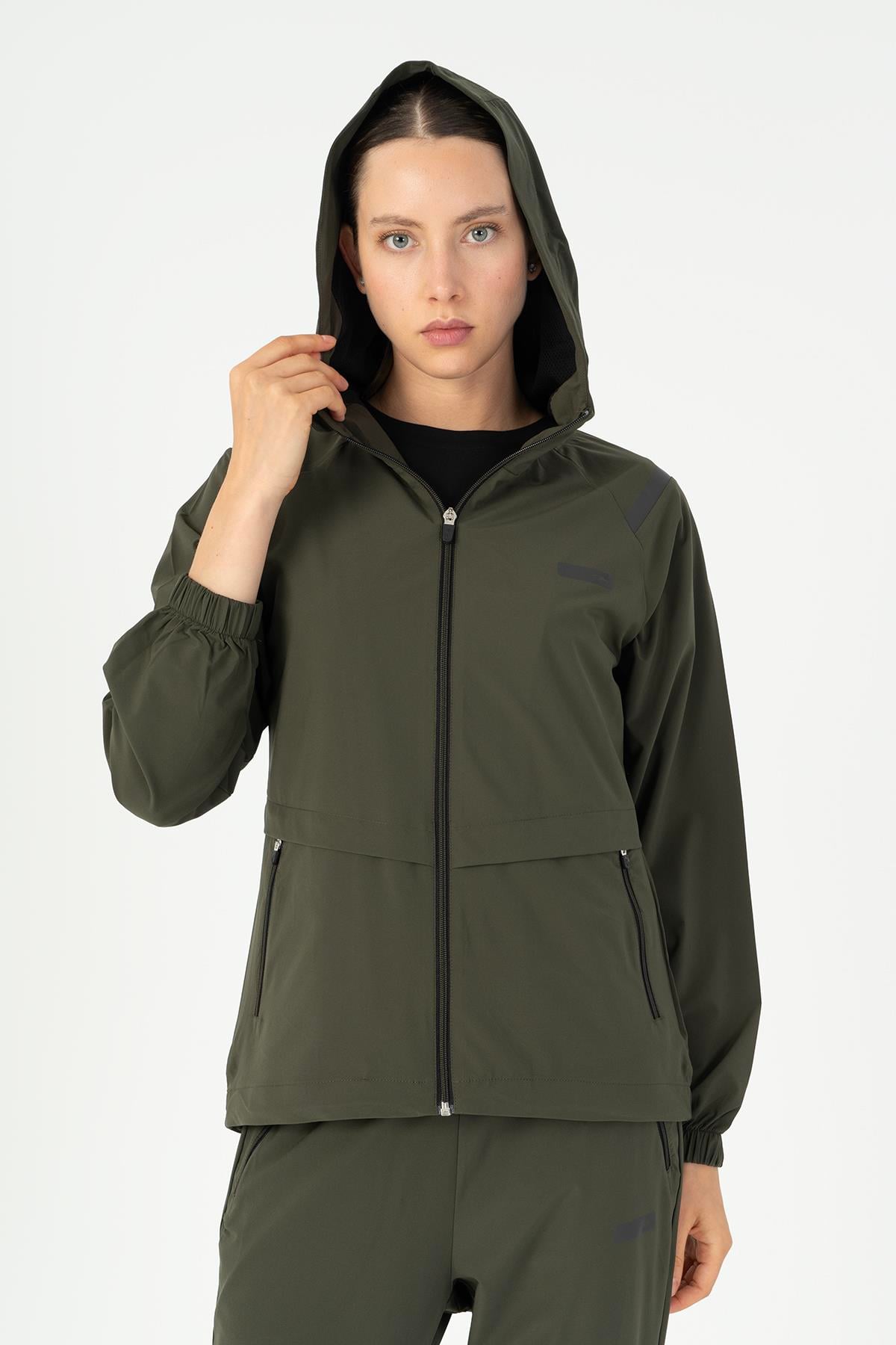Maraton Active Regular Kadın Kapşonlu  Reglan Kol RUN Açık Haki Tracktop 23198