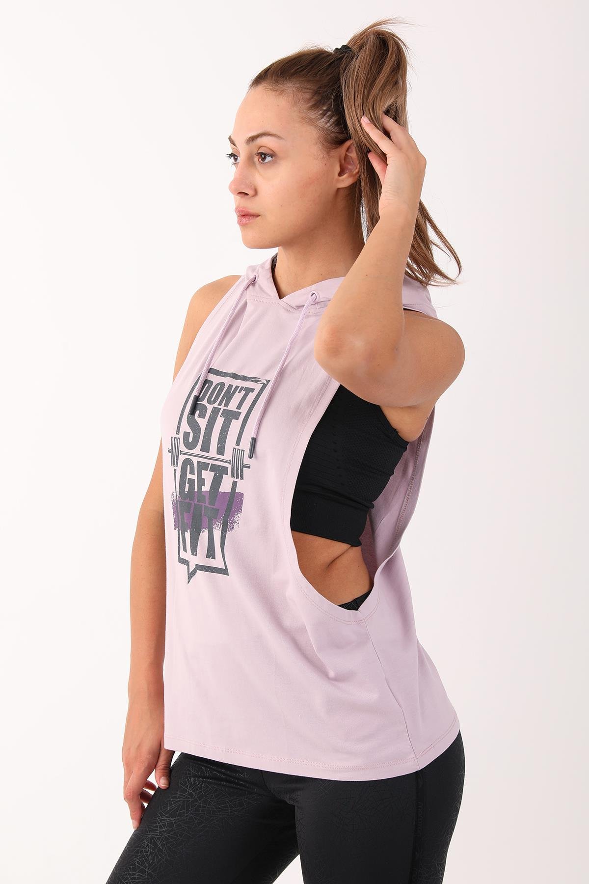 Maraton Active Regular Kadın Kapşonlu  Kolsuz Gym Atlet 17503