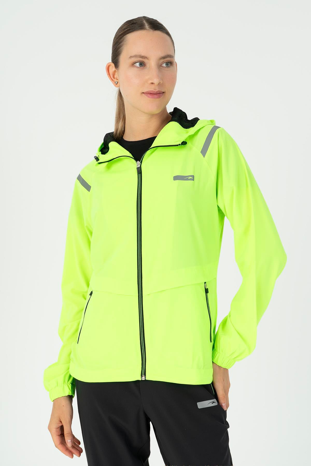 Maraton Active Regular Kadın Kapşonlu  Reglan Kol RUN Neon Yeşil Tracktop 23198