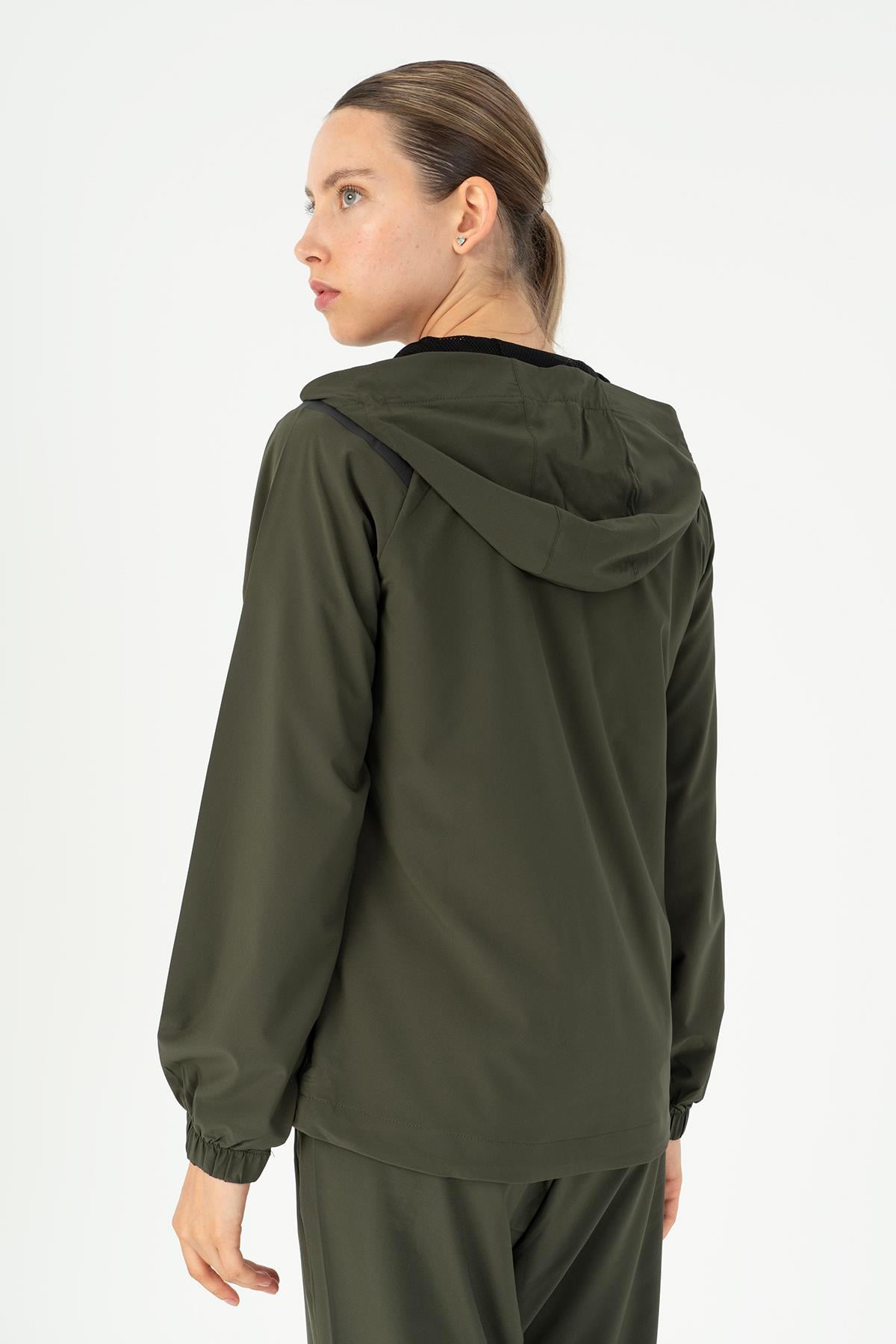 Maraton Active Regular Kadın Kapşonlu  Reglan Kol RUN Açık Haki Tracktop 23198
