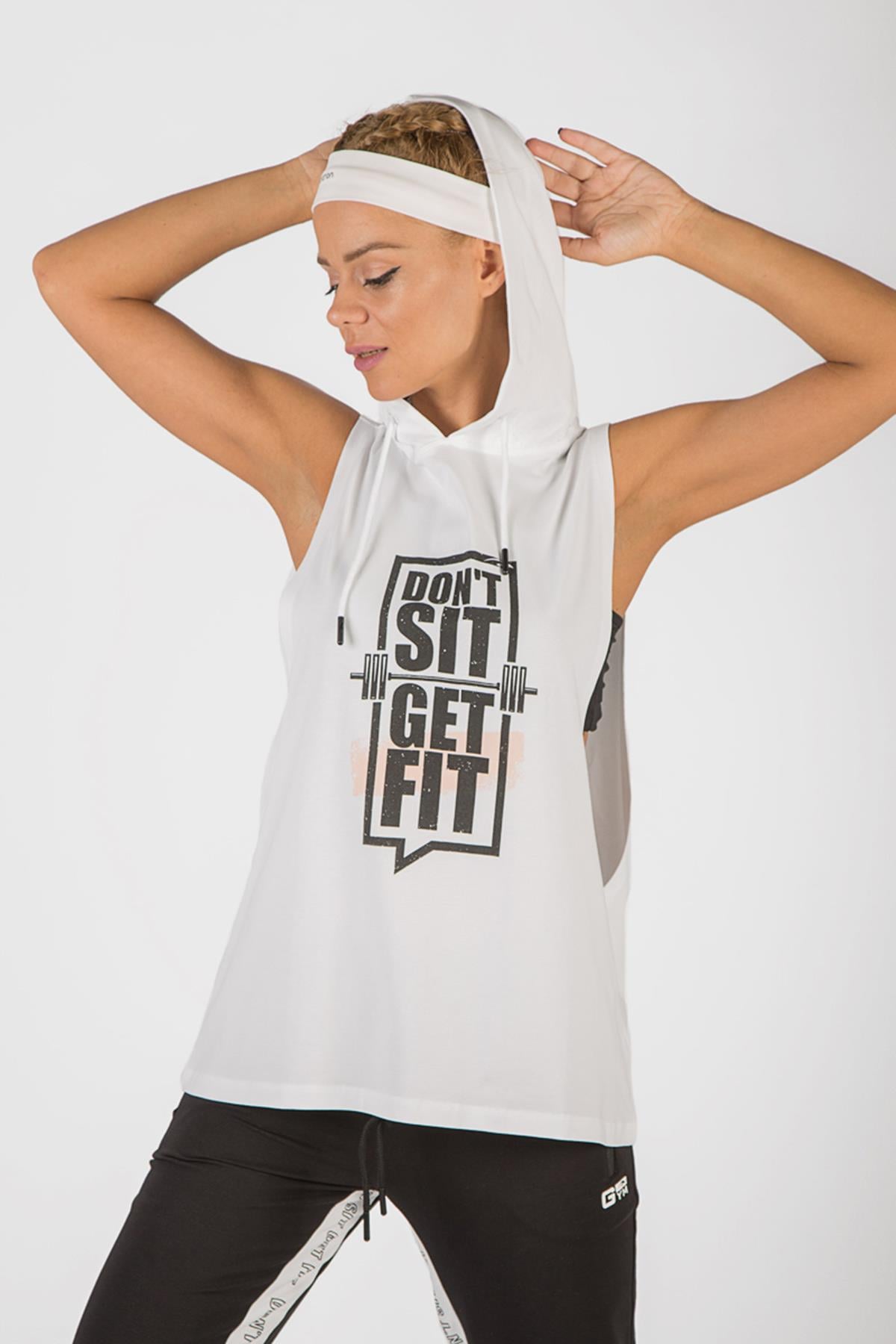 Maraton Active Regular Kadın Kapşonlu  Kolsuz Gym Atlet 17503
