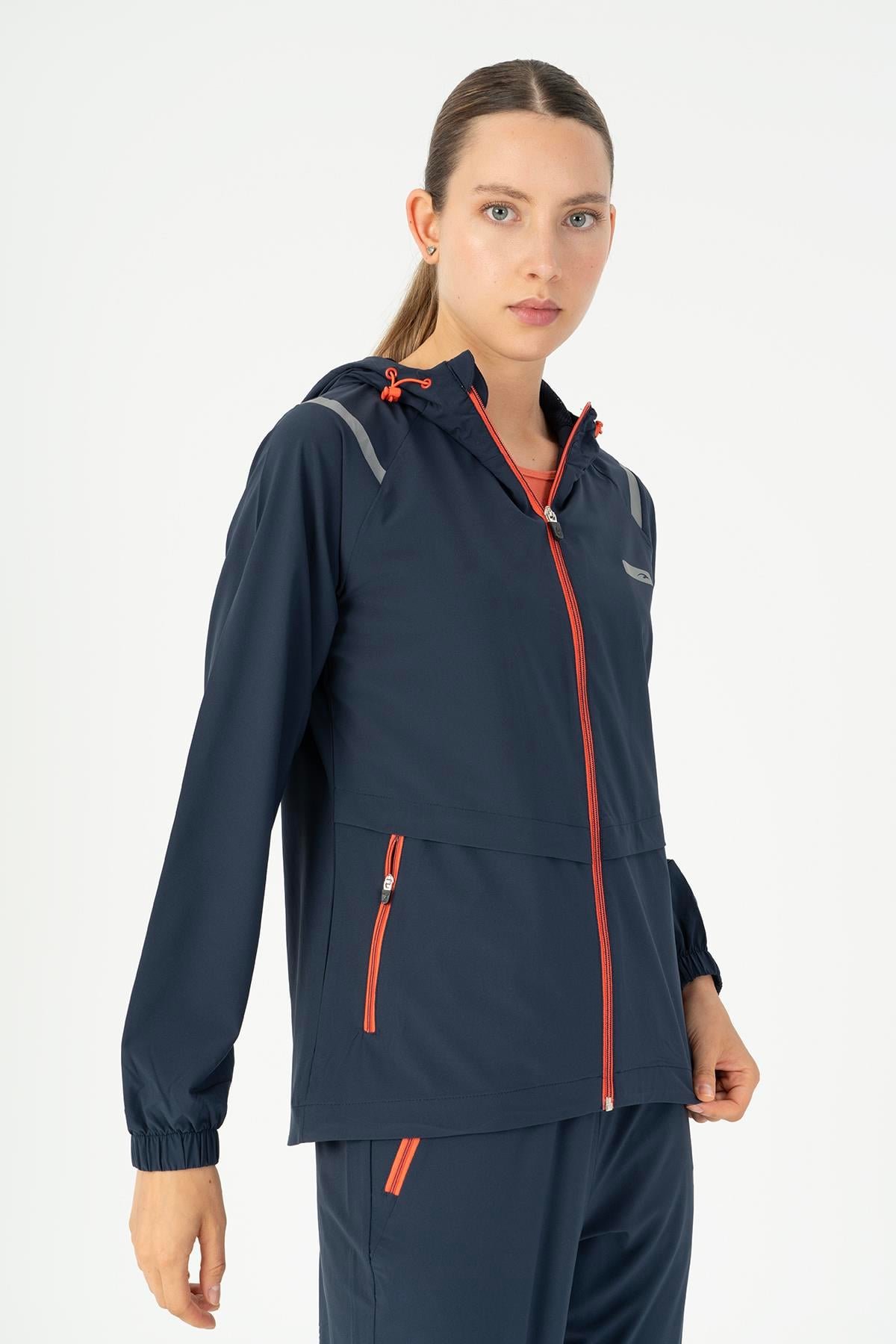 Maraton Active Regular Kadın Kapşonlu  Reglan Kol RUN Açık Lacivert Tracktop 23198
