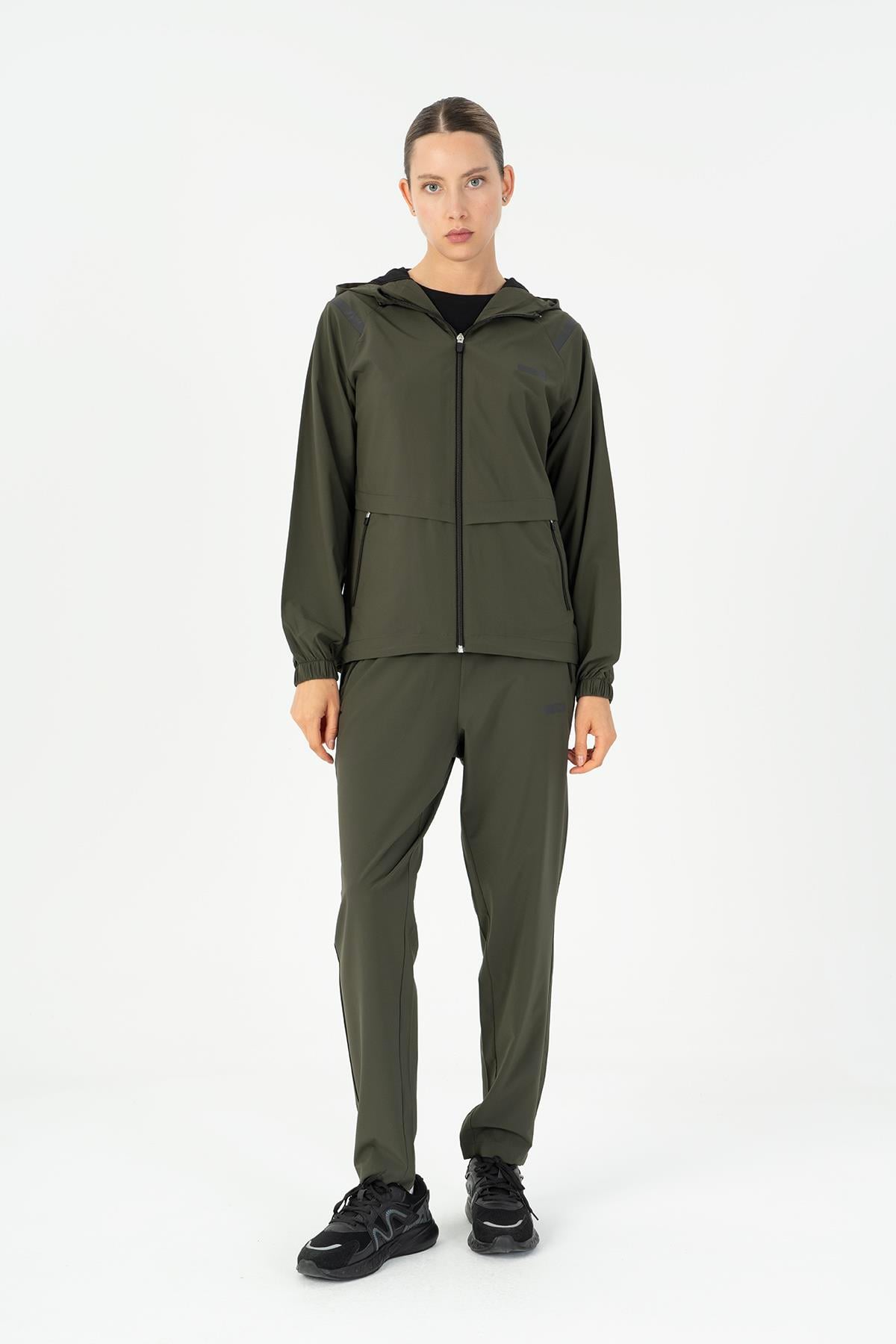 Maraton Active Regular Kadın Kapşonlu  Reglan Kol RUN Açık Haki Tracktop 23198