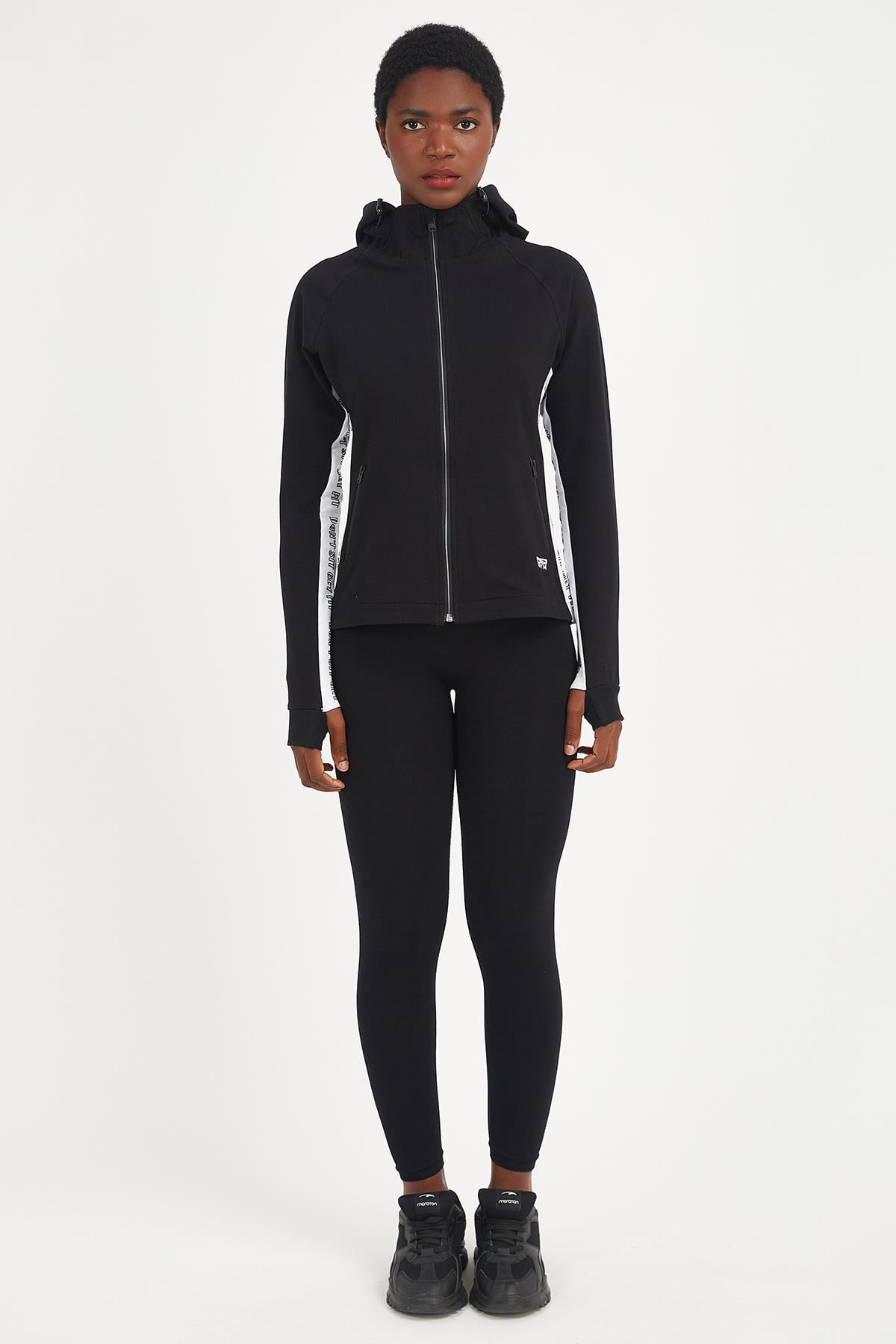 Maraton Active Regular Kadın Kapşonlu  Uzun Kol Gym Tracktop 18234
