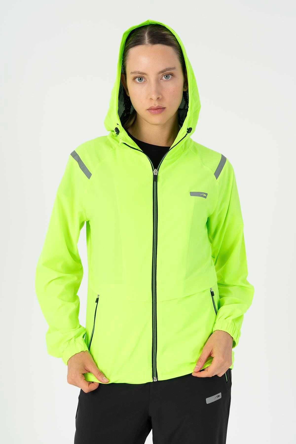 Maraton Active Regular Kadın Kapşonlu  Reglan Kol RUN Neon Yeşil Tracktop 23198