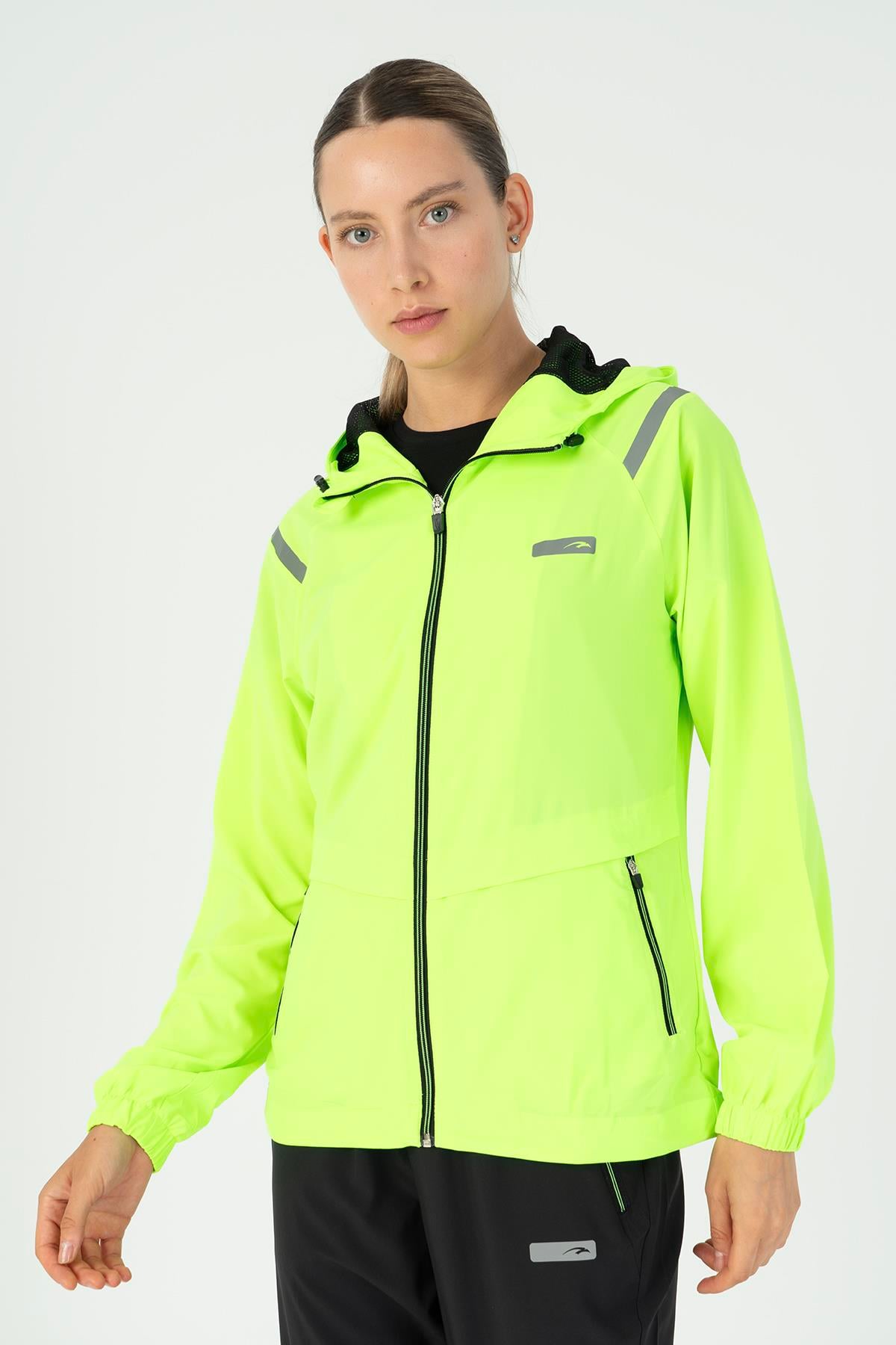 Maraton Active Regular Kadın Kapşonlu  Reglan Kol RUN Neon Yeşil Tracktop 23198