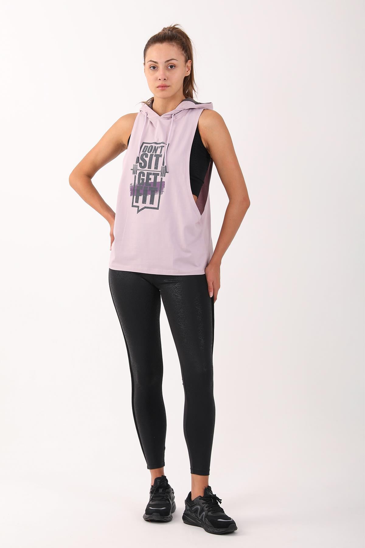Maraton Active Regular Kadın Kapşonlu  Kolsuz Gym Atlet 17503
