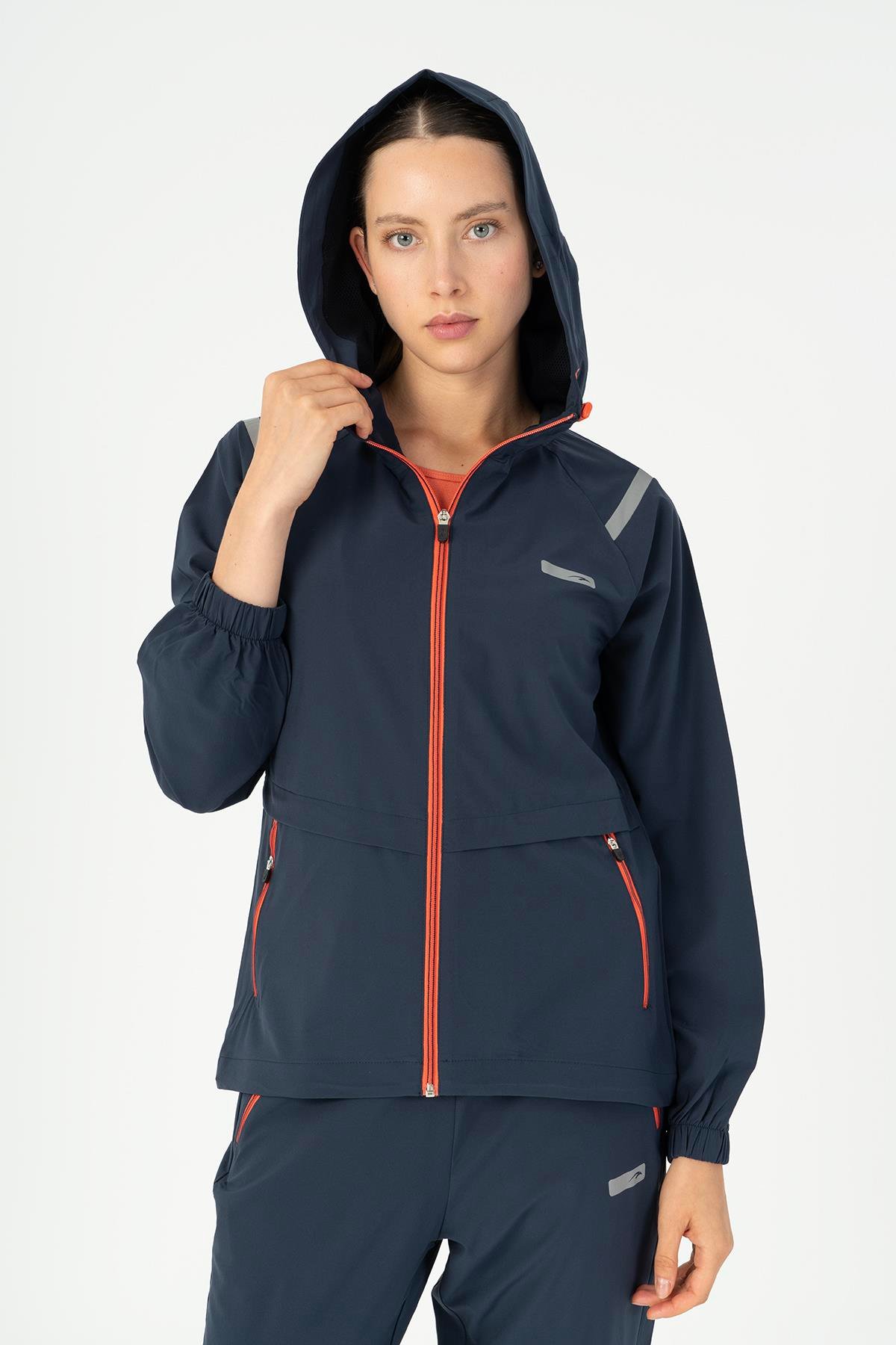 Maraton Active Regular Kadın Kapşonlu  Reglan Kol RUN Açık Lacivert Tracktop 23198