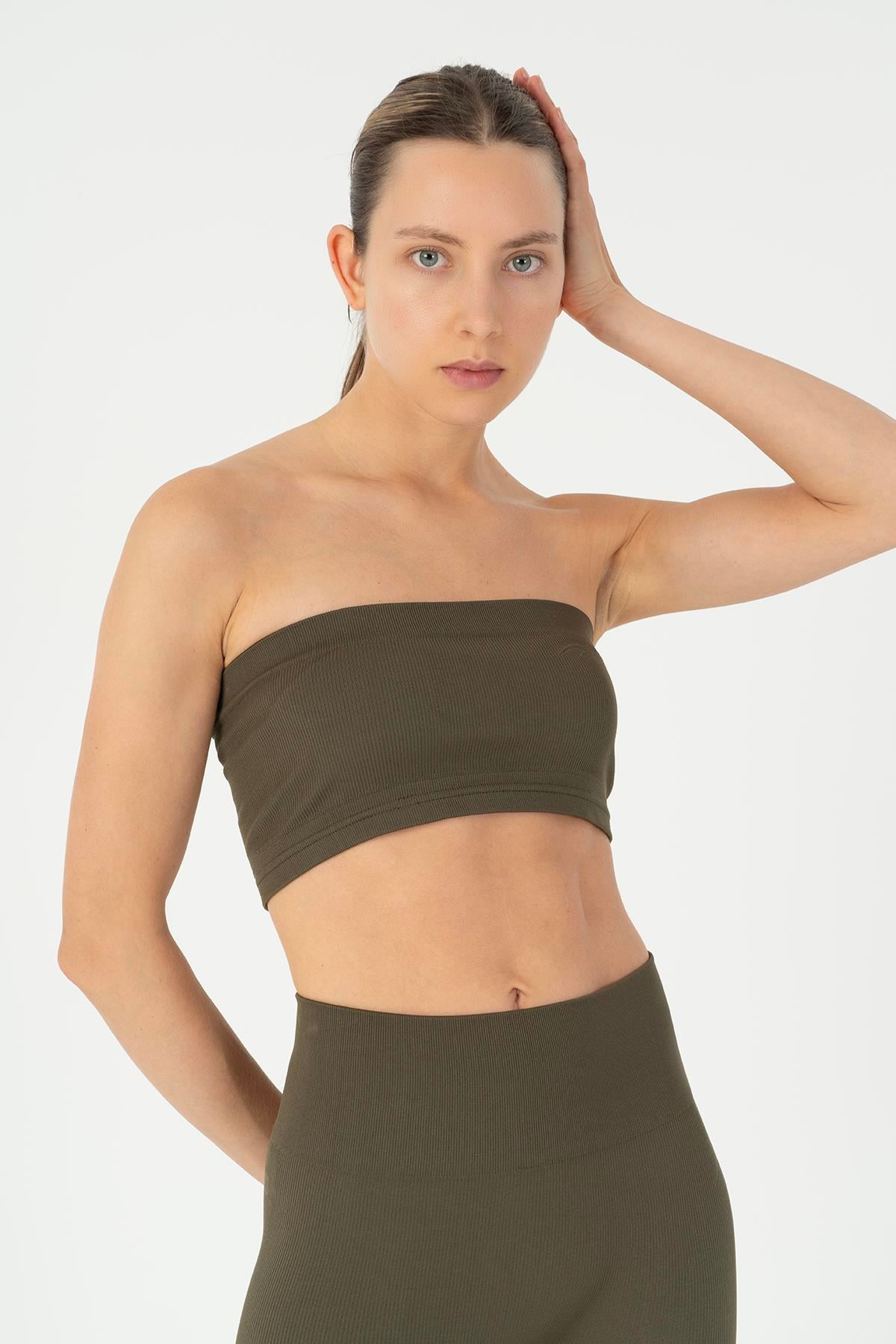 Maraton Active SlimFit Kadın Askısız  Kolsuz Koşu Haki Bra 813096