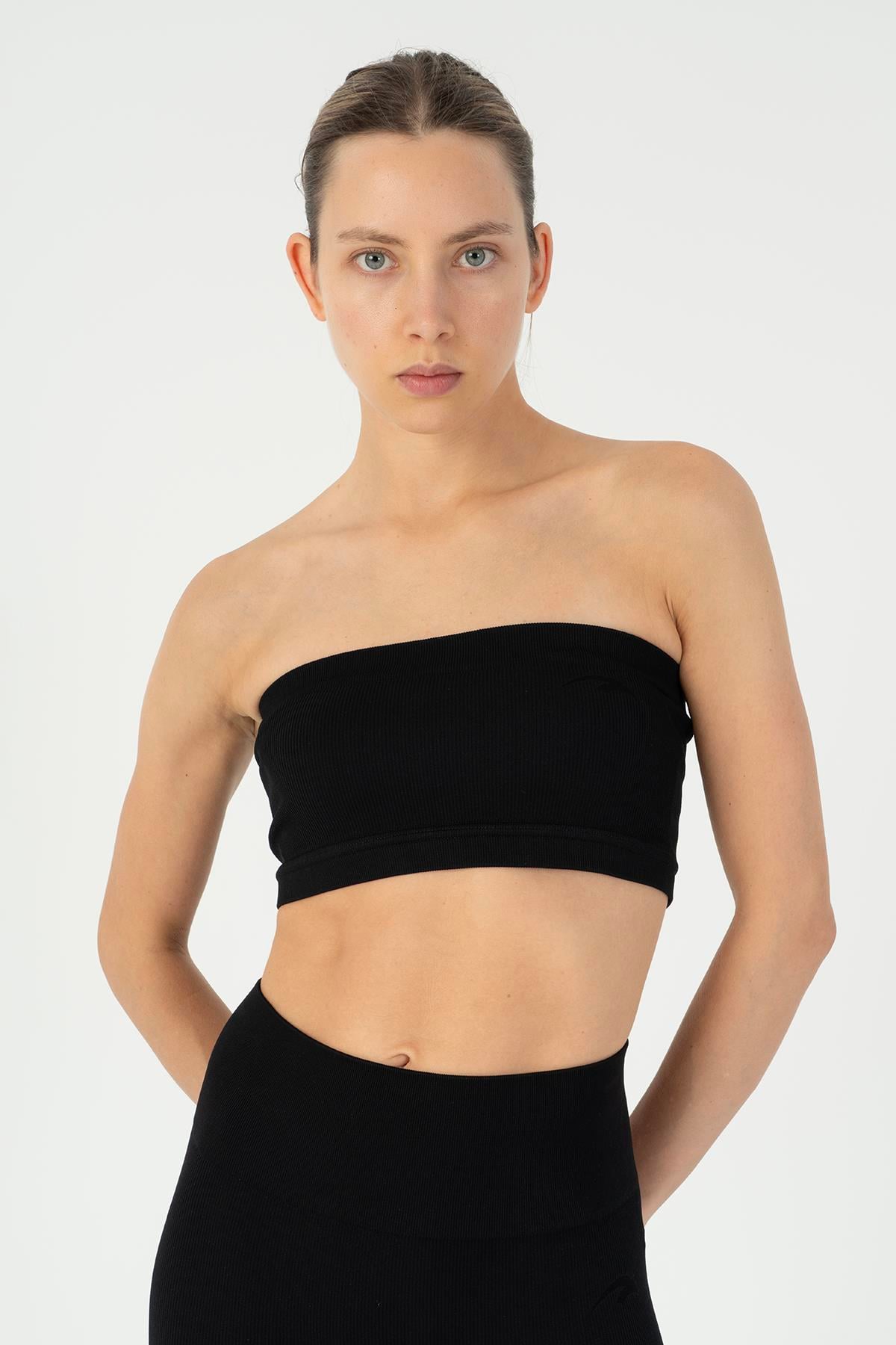 Maraton Active SlimFit Kadın Askısız  Kolsuz Koşu Siyah Bra 813096