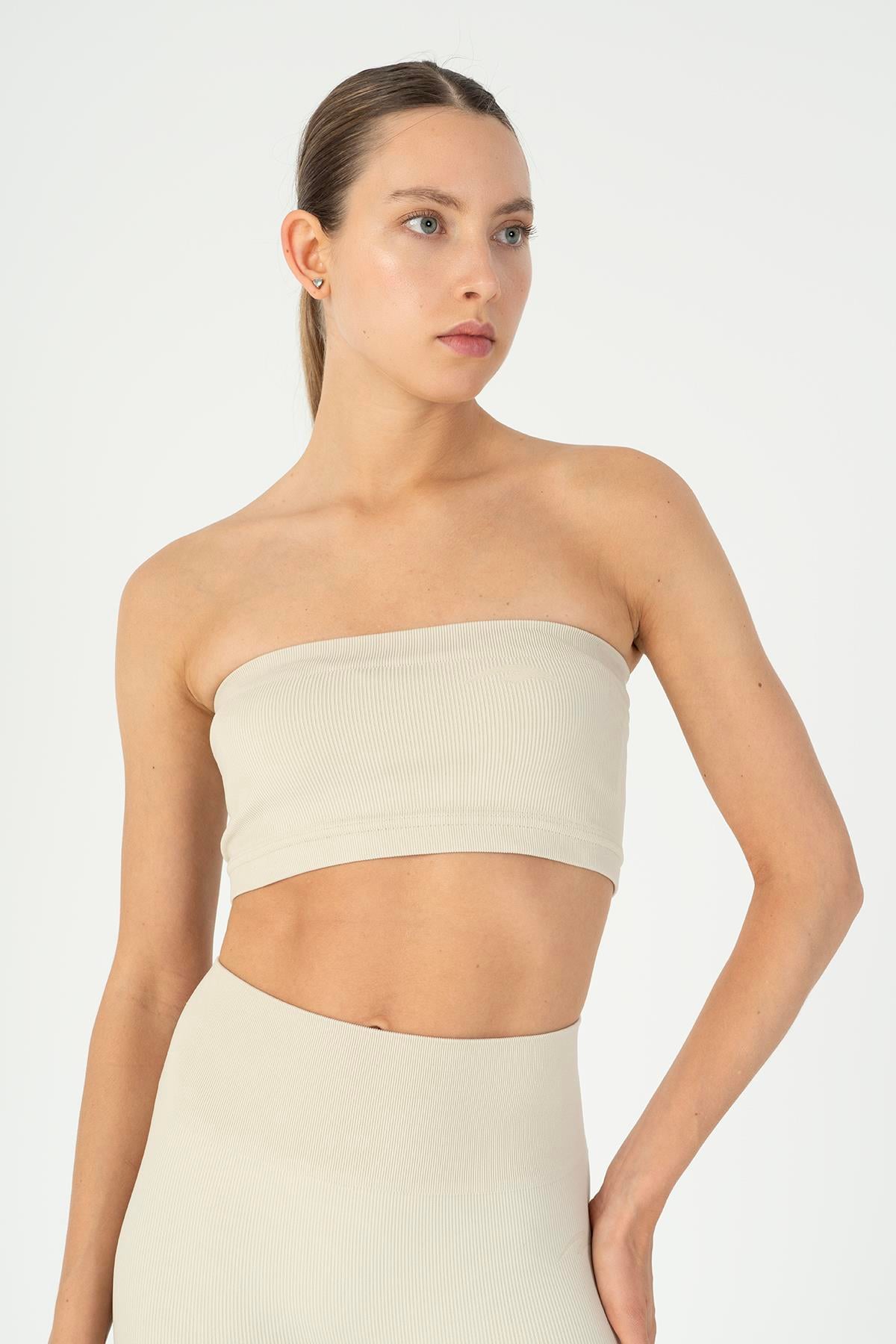 Maraton Active SlimFit Kadın Askısız  Kolsuz Koşu Kil Rengi Bra 813096