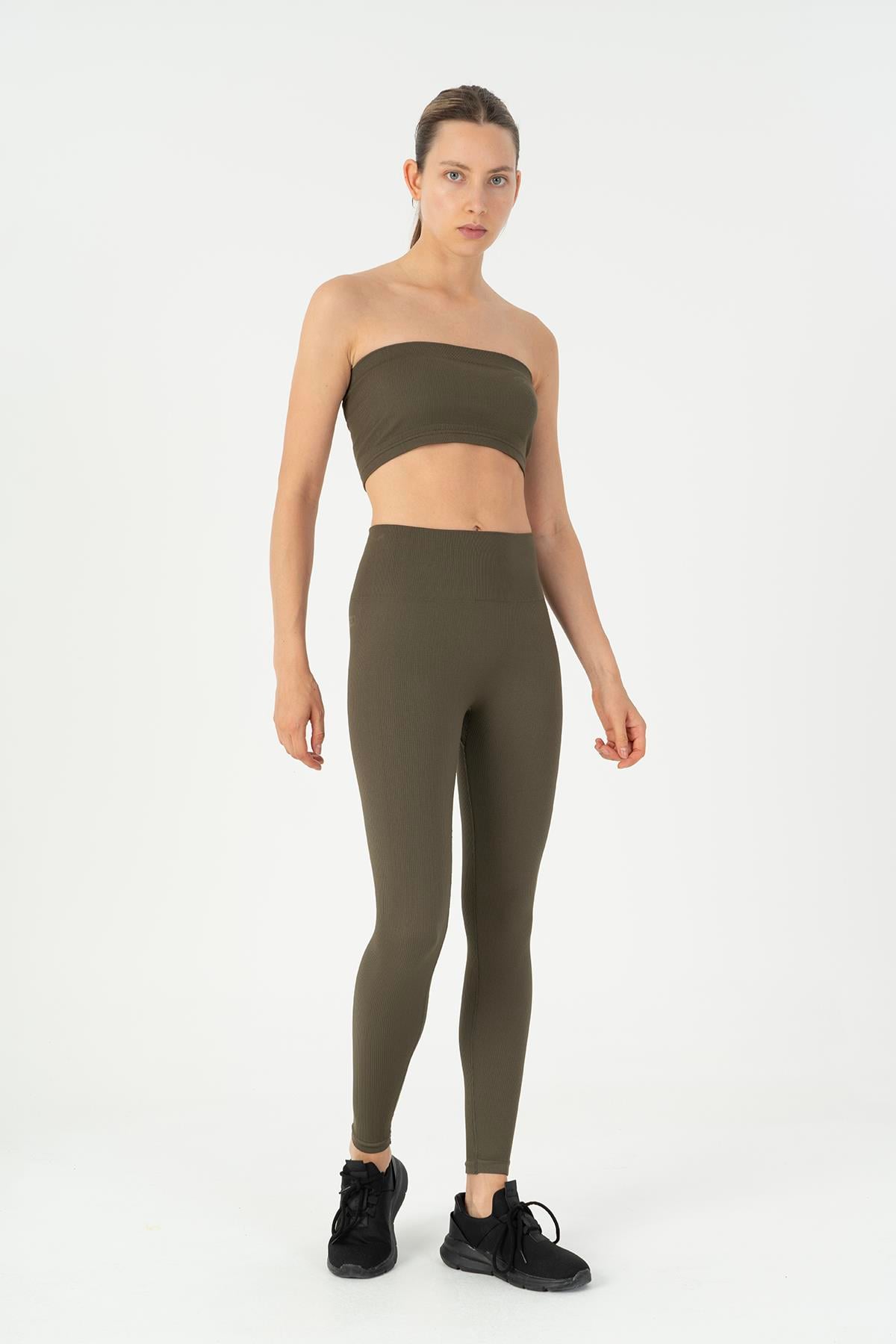 Maraton Active SlimFit Kadın Askısız  Kolsuz Koşu Haki Bra 813096