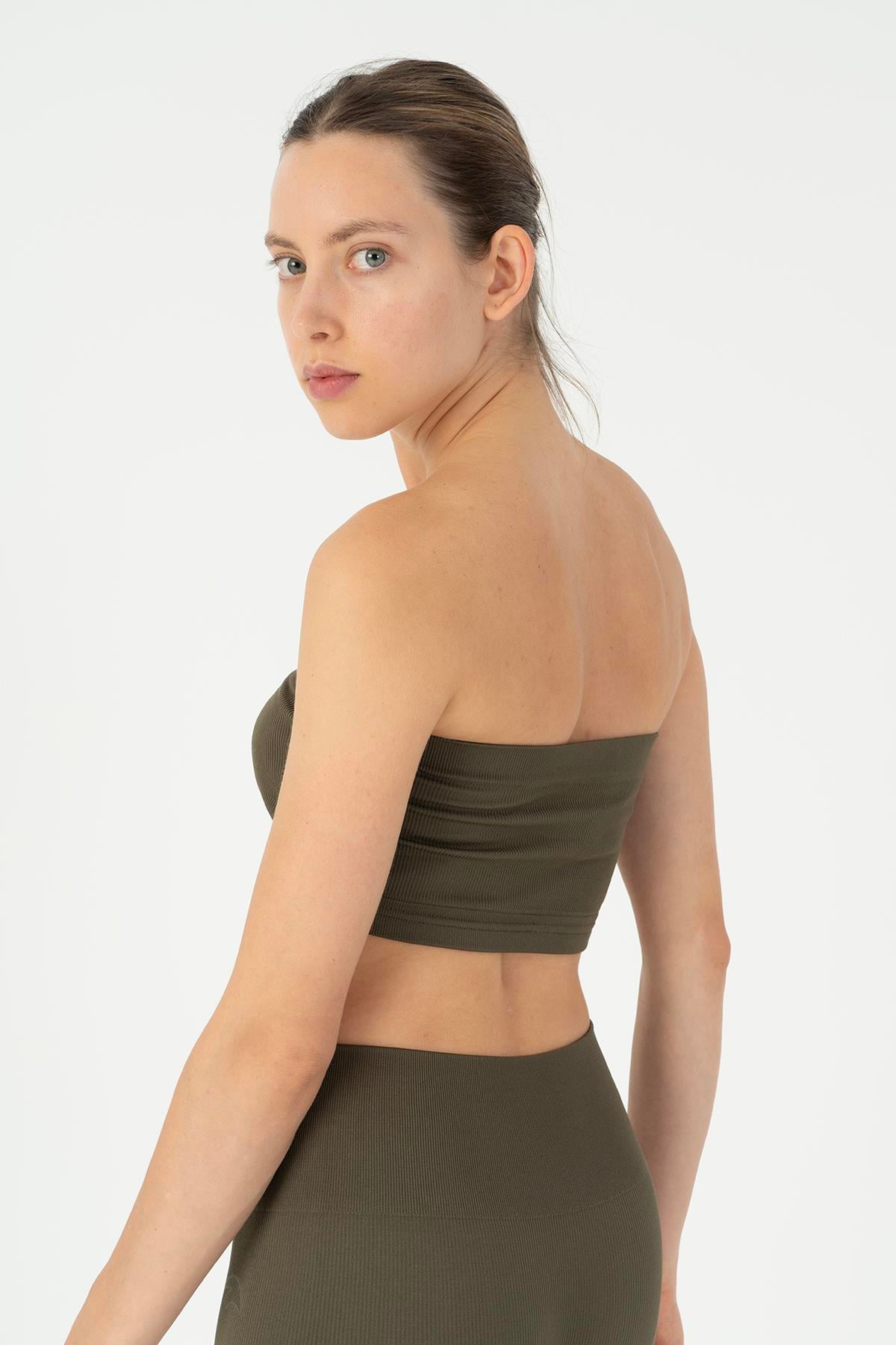 Maraton Active SlimFit Kadın Askısız  Kolsuz Koşu Haki Bra 813096
