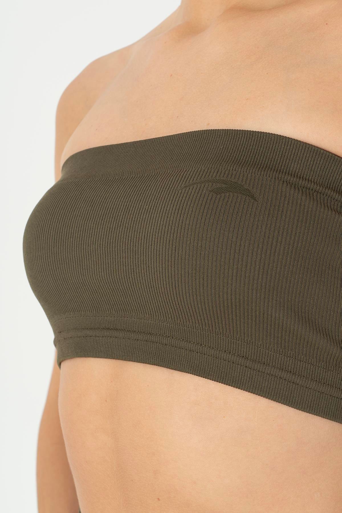 Maraton Active SlimFit Kadın Askısız  Kolsuz Koşu Haki Bra 813096