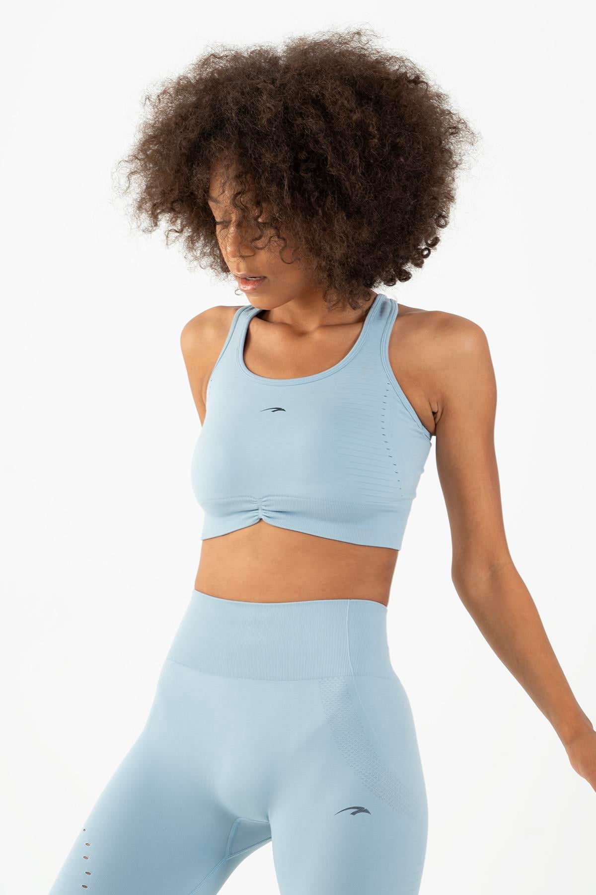 Maraton Active SlimFit Kadın Atlet Yaka  Kolsuz Koşu Sisli Mavi Bra 813090