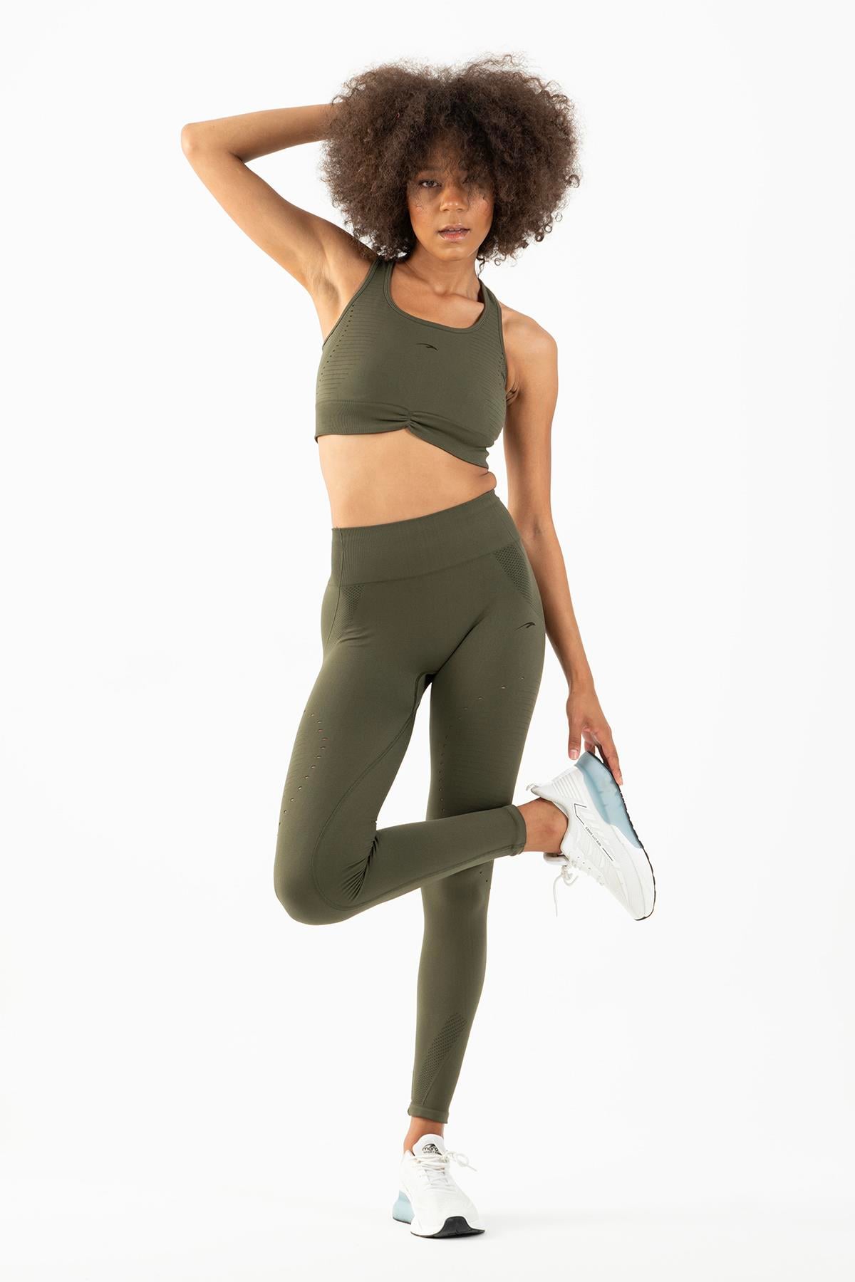 Maraton Active SlimFit Kadın Atlet Yaka  Kolsuz Koşu Haki Bra 813090