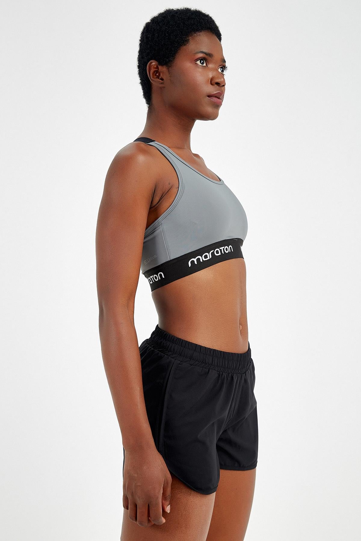 Maraton Active SlimFit Kadın Atlet Yaka  Kolsuz Fitness Antrasit Melanj Bra 17170