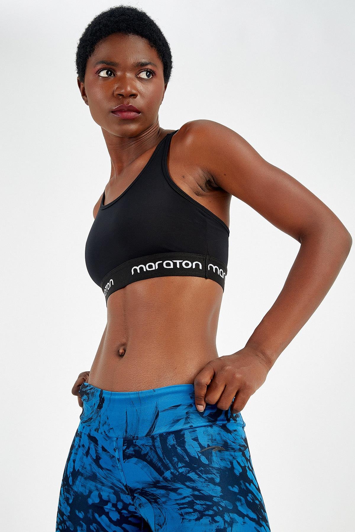 Maraton Active SlimFit Kadın Atlet Yaka  Kolsuz Fitness Siyah-Siyah Bra 17170