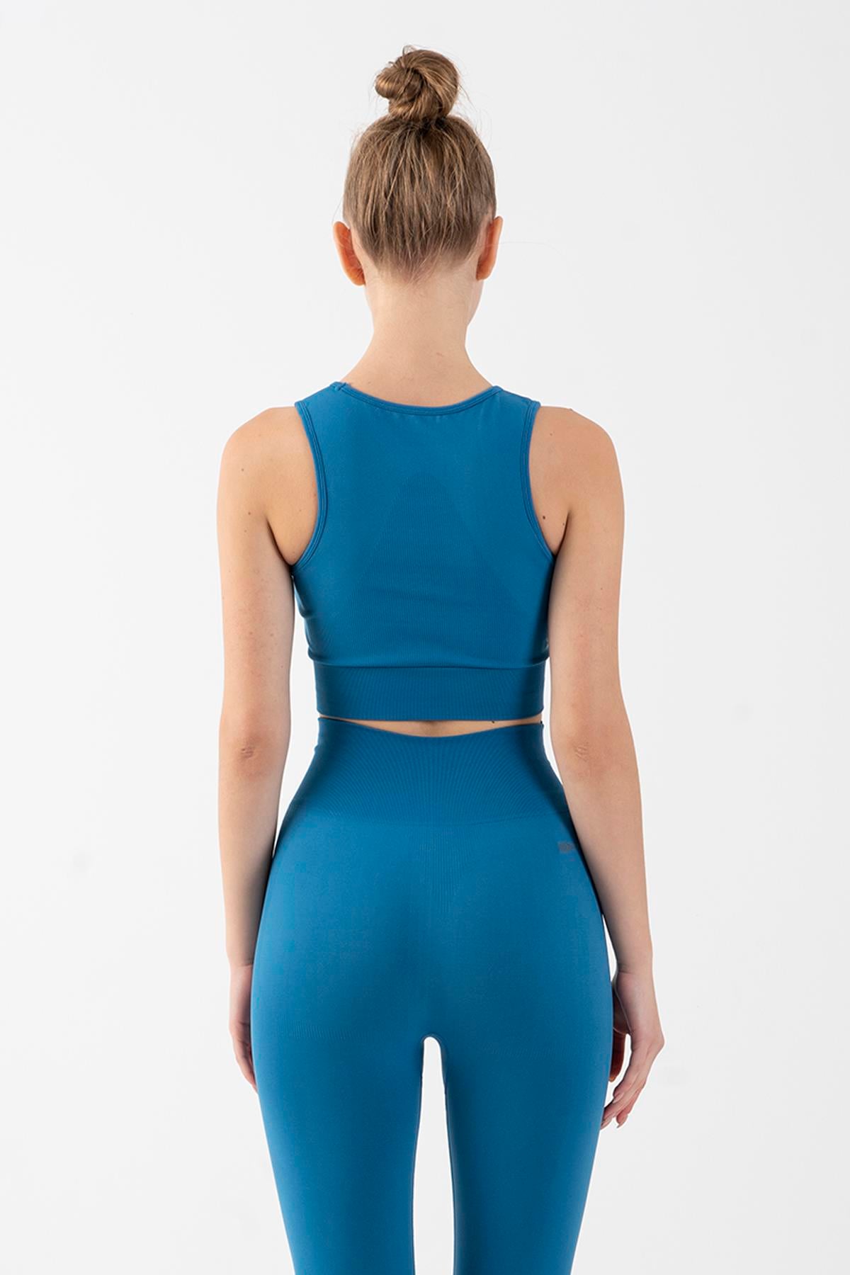 Maraton Active SlimFit Kadın Atlet Yaka  Kolsuz Training Mavi Bra 813034