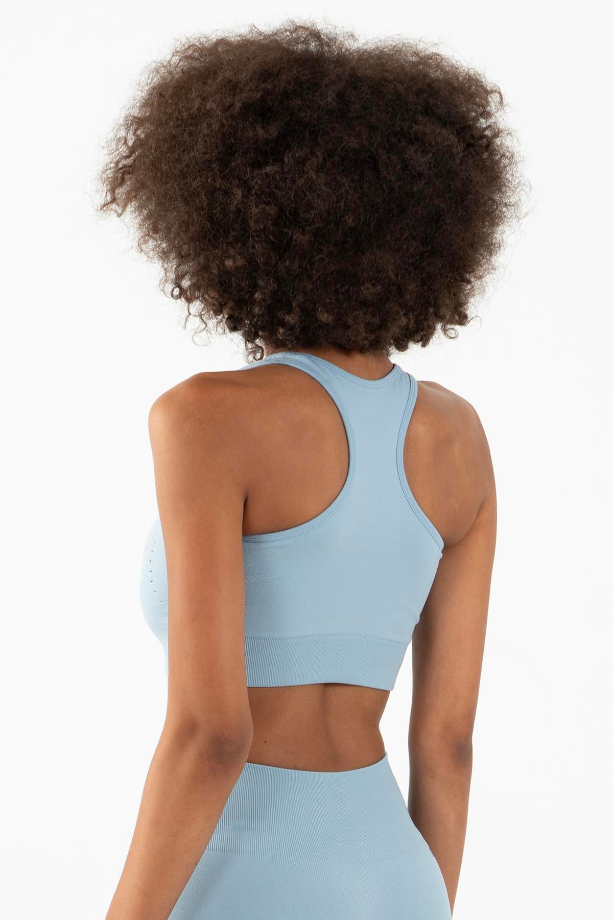 Maraton Active SlimFit Kadın Atlet Yaka  Kolsuz Koşu Sisli Mavi Bra 813090