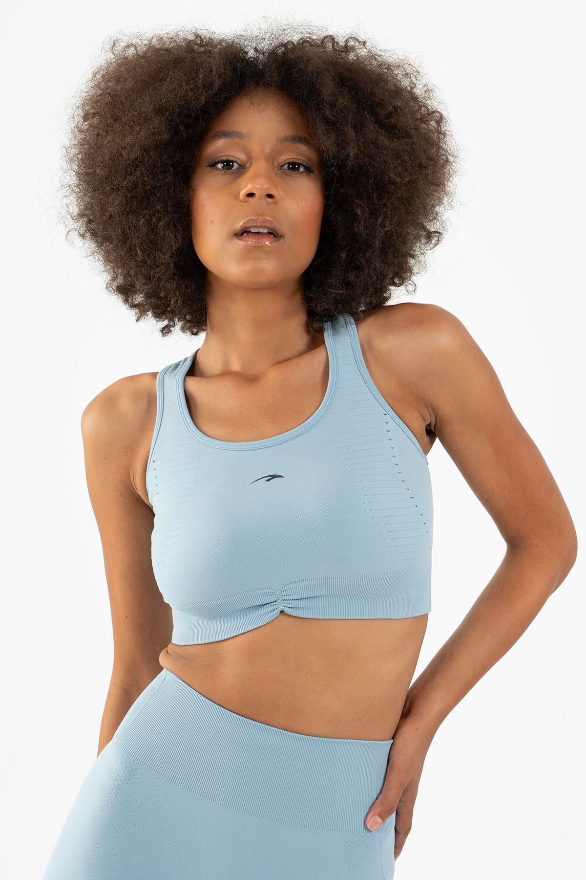 Maraton Active SlimFit Kadın Atlet Yaka  Kolsuz Koşu Sisli Mavi Bra 813090